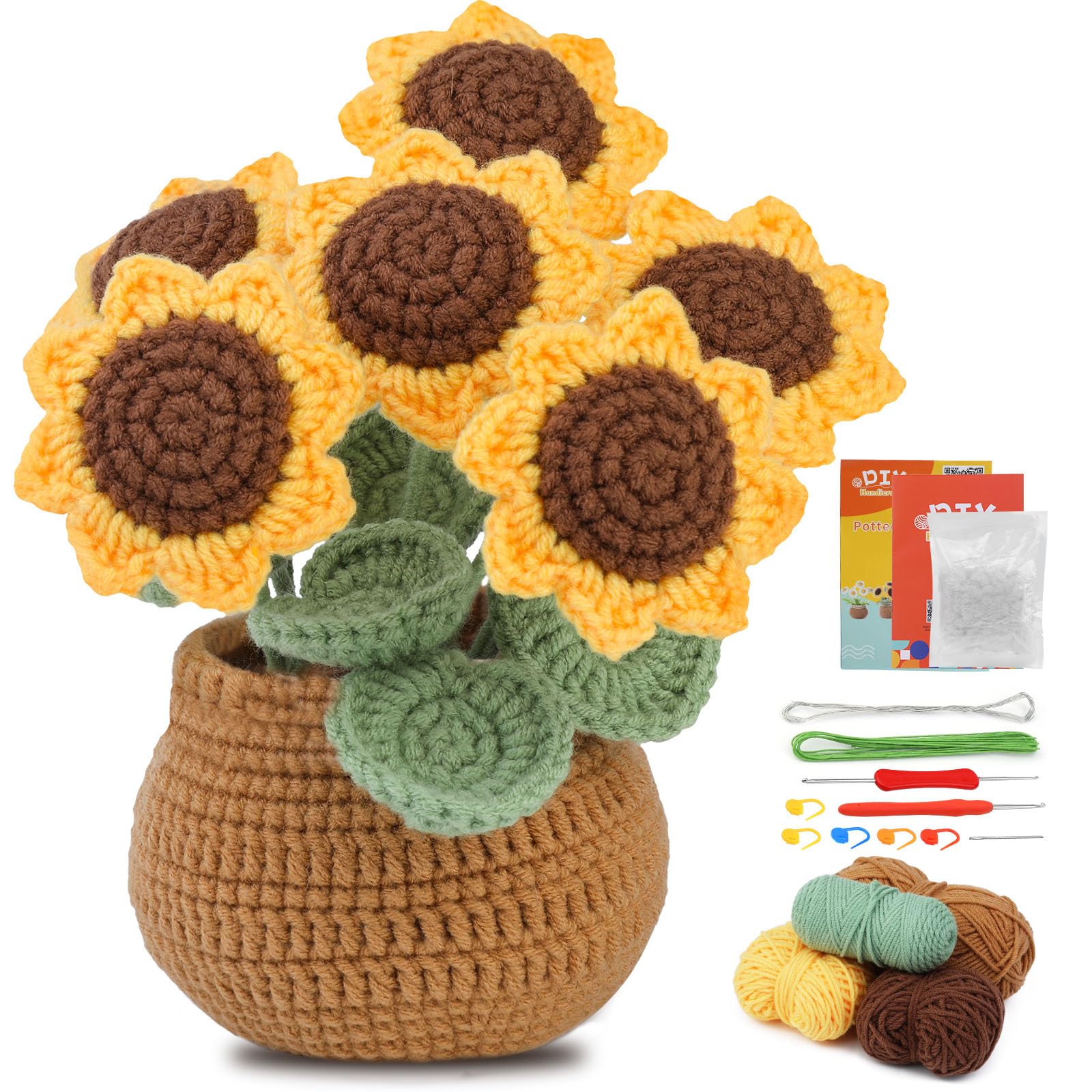 kgxulr Crochet Kit for Beginners  Sunflower Crochet Kit Beginner Crochet Starter Kit for Complete Beginners Adults  Crocheting Knitting Kit with Step-by-Step Video Tutorials (Sunflower)