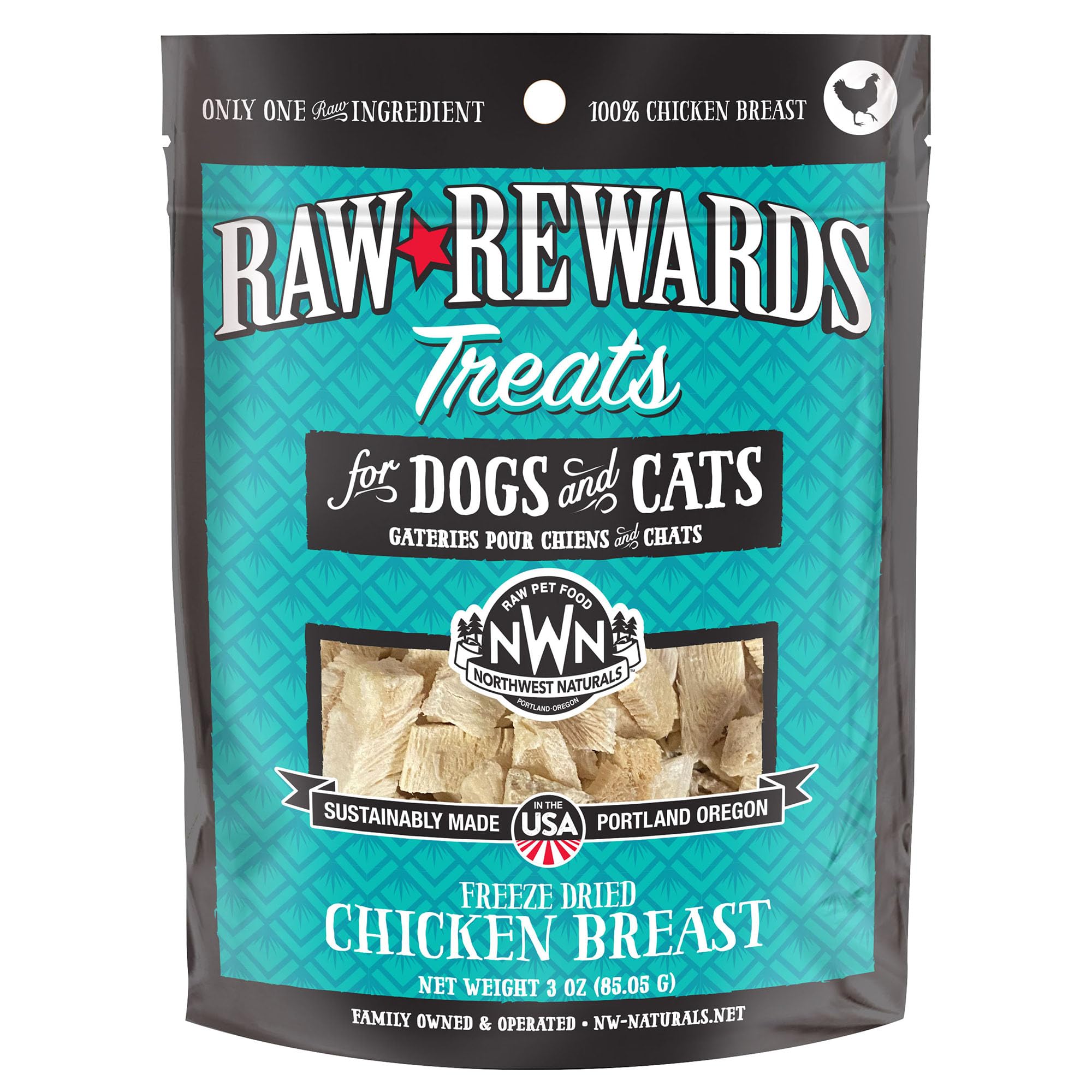 Northwest Naturals Raw Rewards Freeze-Dried Chicken Breast Treats for Dogs and Cats - Bite-Sized Pieces - Healthy, 1 Ingredient, Human Grade Pet Food, All Natural - 3 Oz Condition-New