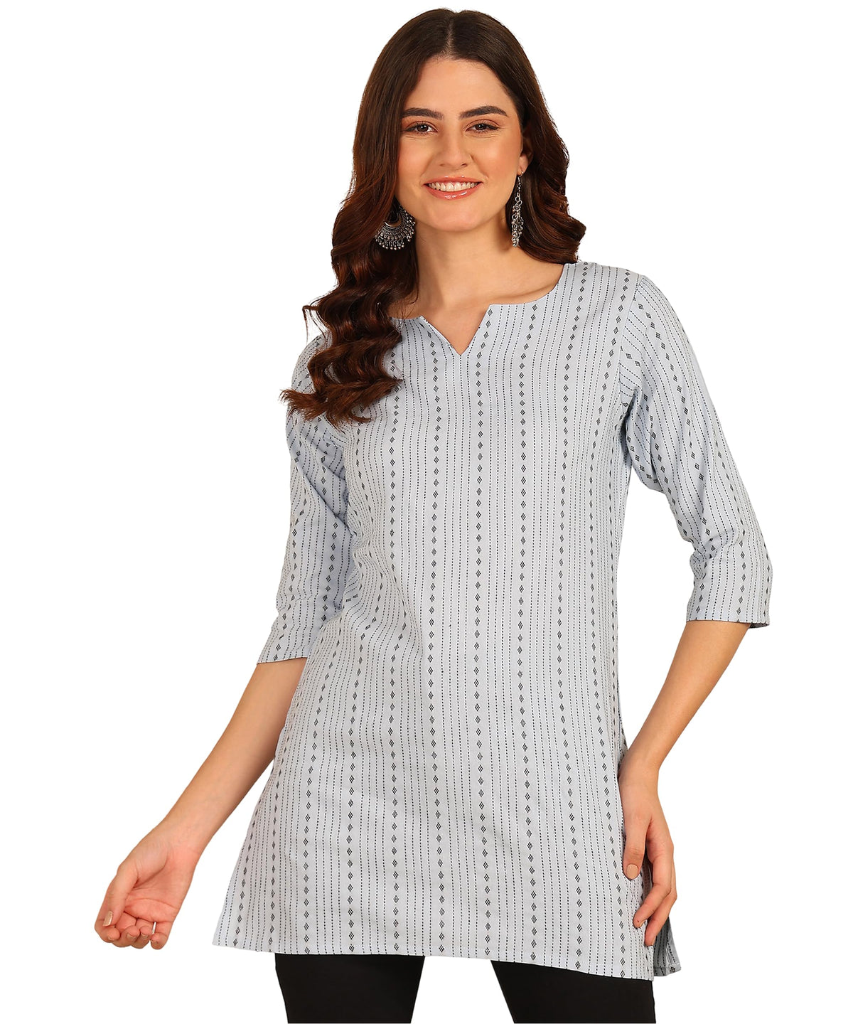 Dsk Studio WomenS Cotton Short Kurti With Notch Neck Line 3/4Th Sleeves Abstract Pattern Short Length And Regular Fit Skyblue