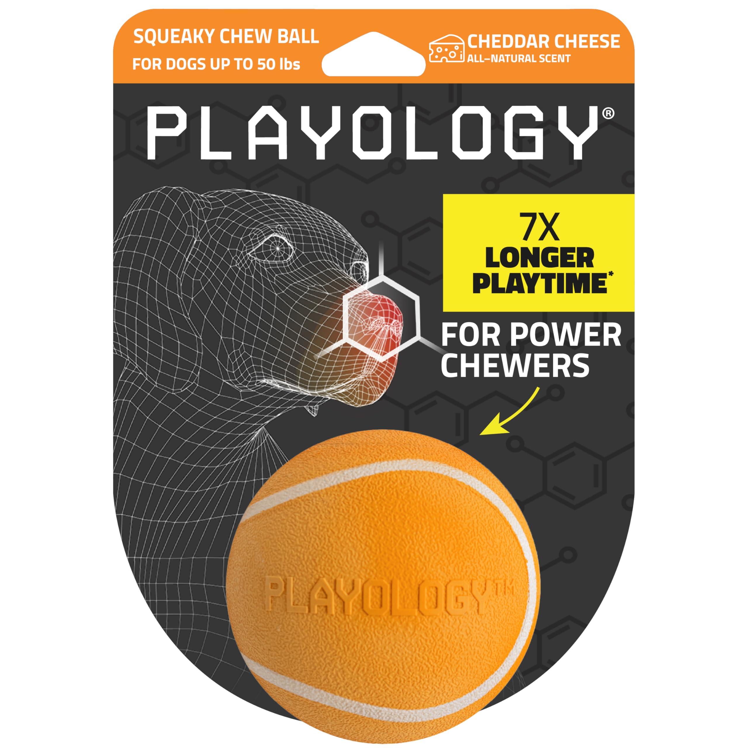 Playology Dog Toys | Squeaky Chew Ball - Bouncy Durable Floating Fetch Ball for Dogs | Medium Cheddar Cheese Scented Toy - Easy to Clean and Made from Non Toxic Materials