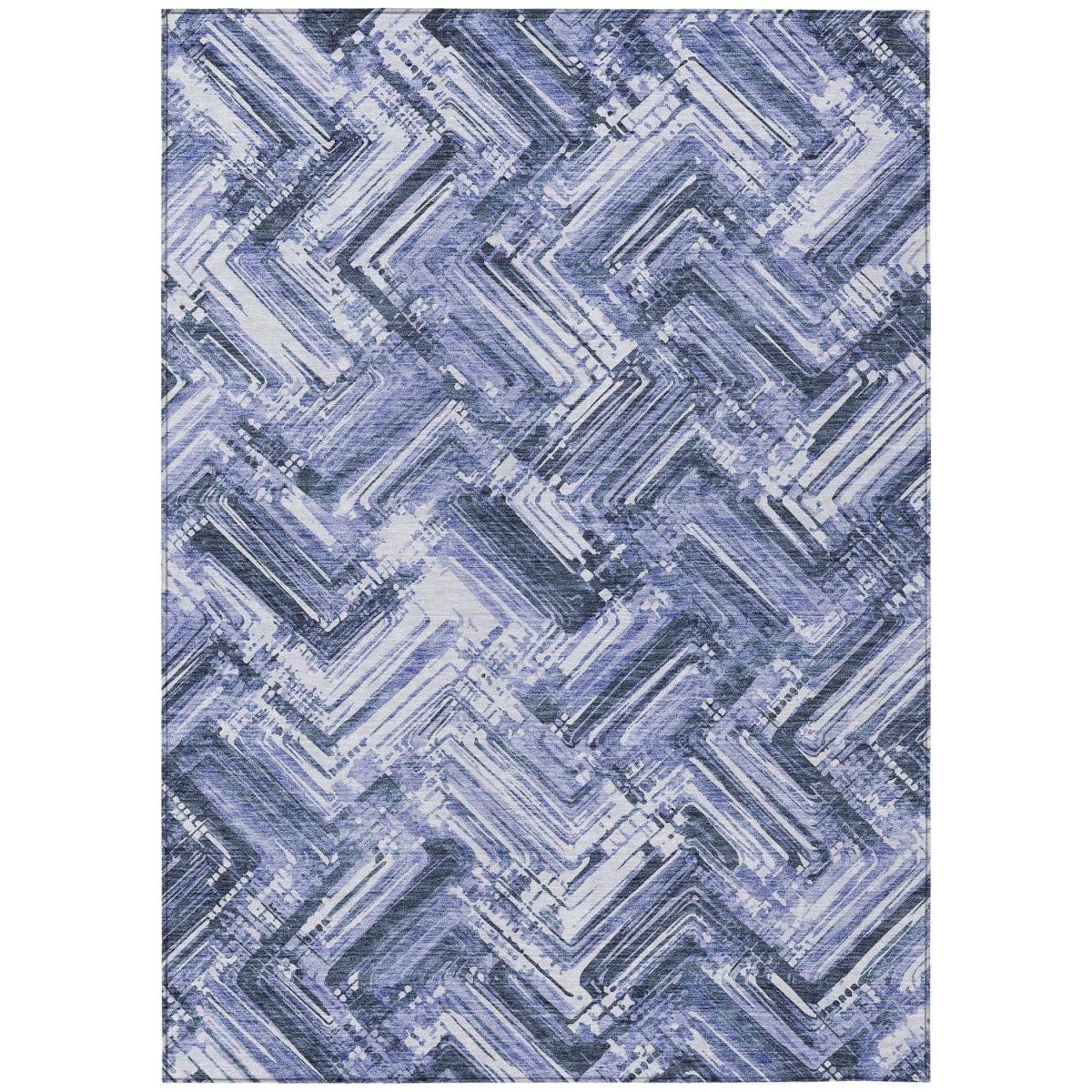HomeRoots 579269 10 x 14 ft. Geometric Washable Indoor & Outdoor Rectangle Area Rug Navy Blue & Sky Blue-Like New Condition-Like New