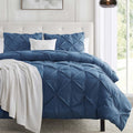 Nestl Navy Blue Duvet Cover Full Size - Soft Double Brushed Duvet Set with Button Closure & Corner Ties, 3 Piece Luxurious Pinch Pleated Duvet Cover Set 80x90 Inches with 2 Pillow Shams Condition-New