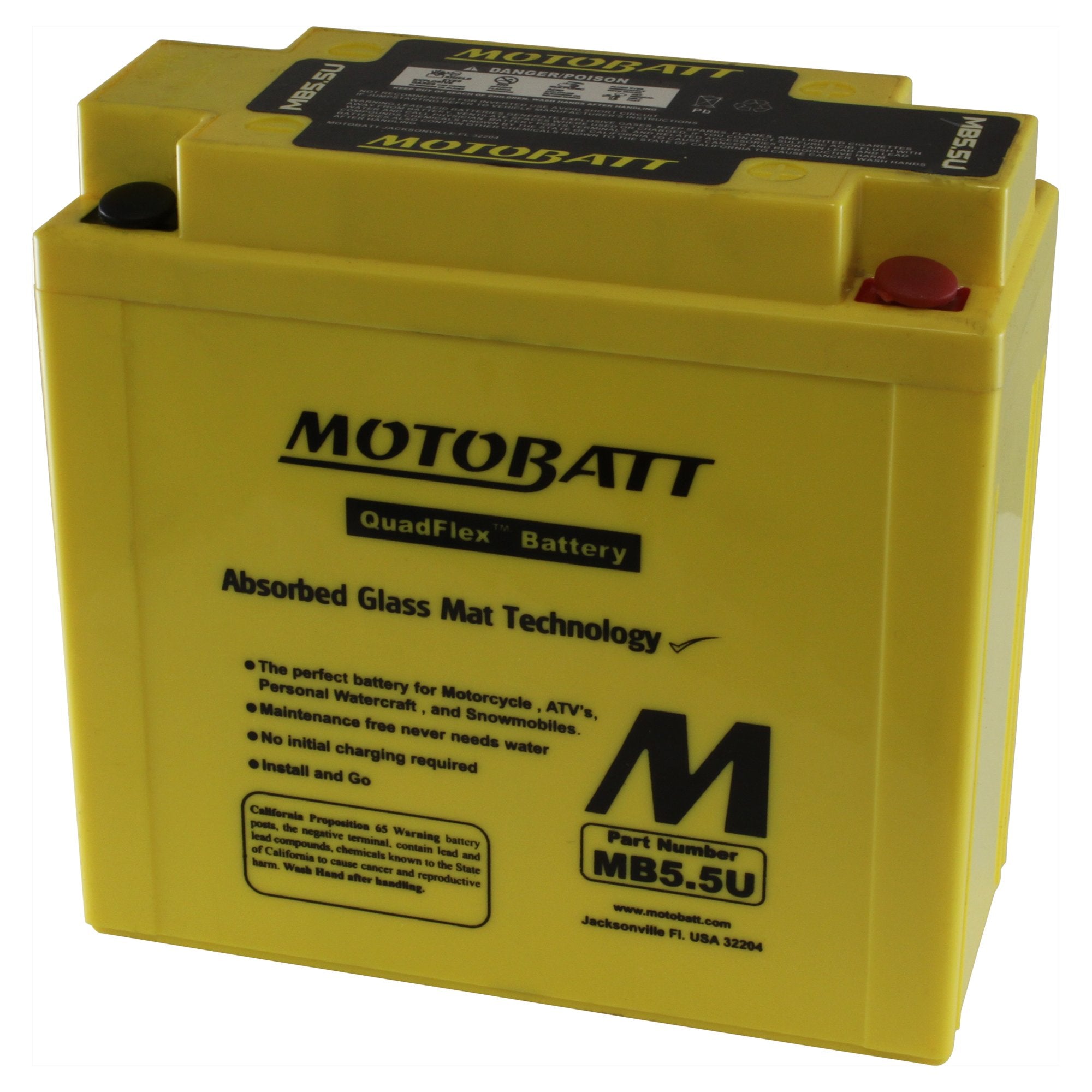 MotoBatt MB5.5U (12V 7 Amp) 90 CCA Factory Activated QuadFlex AGM Battery