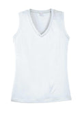 SPORT-TEK Womens Sleeveless PosiCharge Competitor V-Neck Tee | Athletic Fit Shirt, Spring & Summer Workout Tank Top, Trendy Gym Fashion White