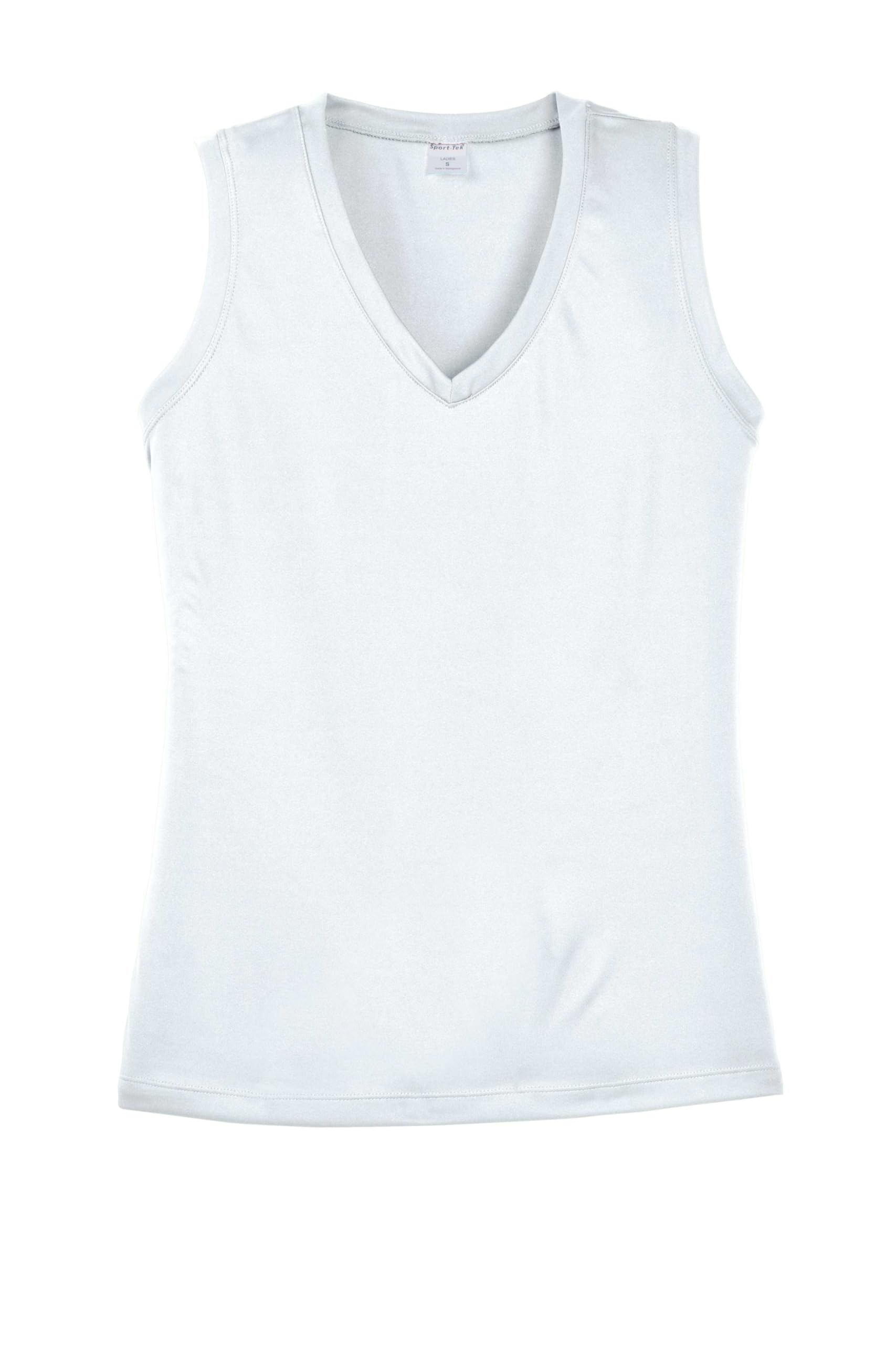 SPORT-TEK Womens Sleeveless PosiCharge Competitor V-Neck Tee | Athletic Fit Shirt, Spring & Summer Workout Tank Top, Trendy Gym Fashion White