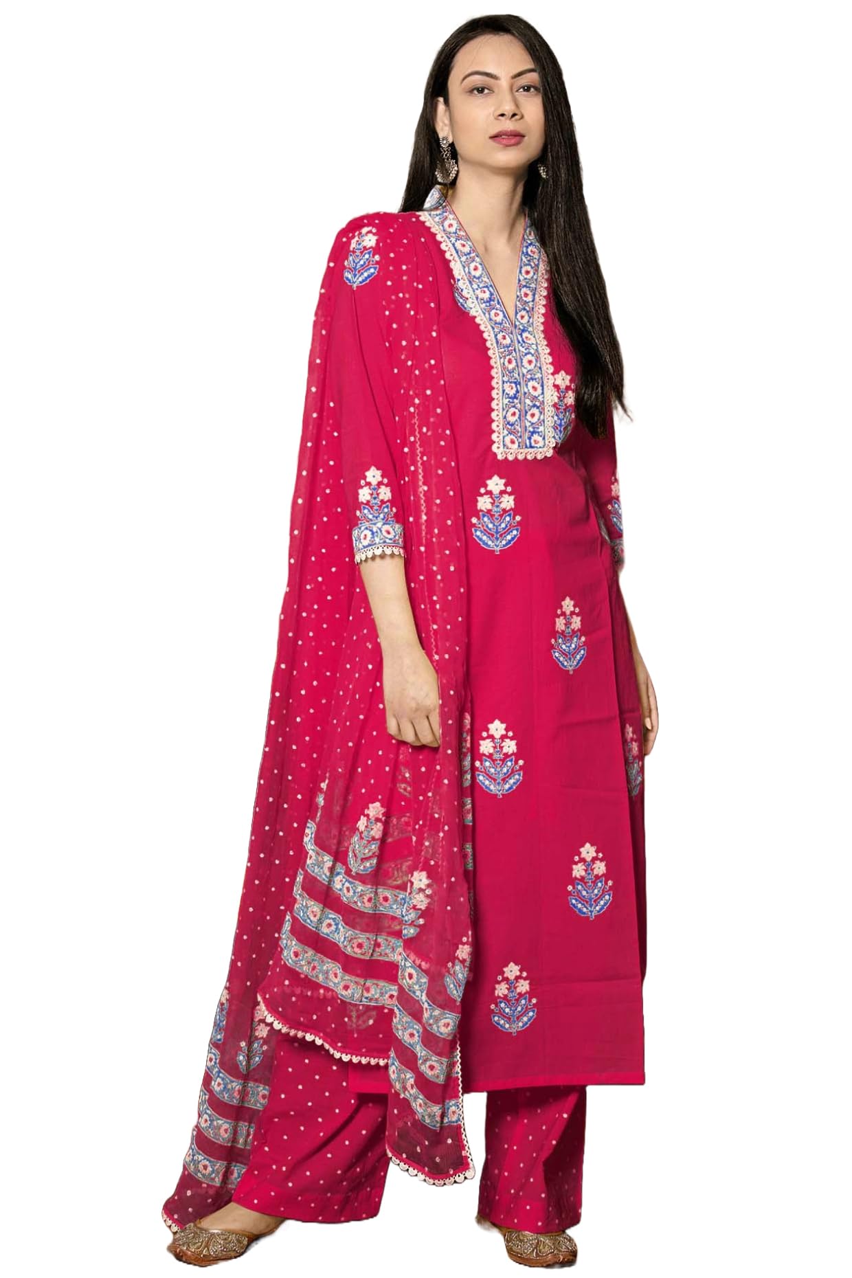 ANNI DESIGNER Womens Rayon Kurta with Pants and Dupatta, Pink, 3XL