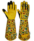MSUPSAV Thorn Proof Gardening Gloves Garden Gloves for Women Rose Pruning Long Garden Gloves Druable Canvas Long Gauntlet Gloves Birthday Gifts for Women Gardening Tools(Medium  Sunflower)