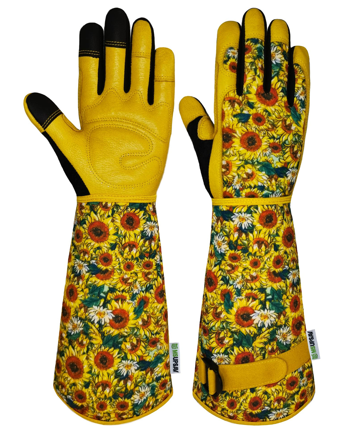 MSUPSAV Thorn Proof Gardening Gloves Garden Gloves for Women Rose Pruning Long Garden Gloves Druable Canvas Long Gauntlet Gloves Birthday Gifts for Women Gardening Tools(Medium  Sunflower)