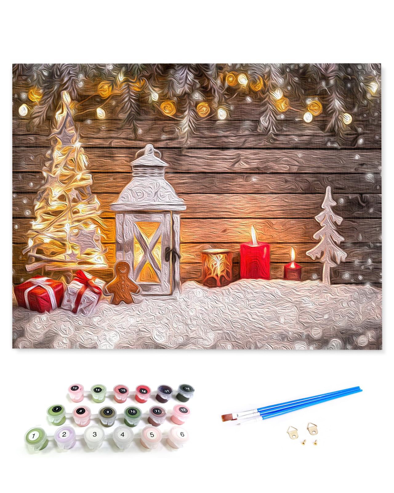 Paint by Numbers for Adults Without Frame, Christmas Decoration Tree Light Gingerbread Man Board Paint by Numbers Kits on Canvas DIY Acrylic Painting for Kids Beginner, 16Inchx20Inch-Like New Condition-Like New