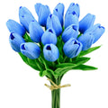 Mandy's Light Blue Artificial Tulips Flowers Centerpiece, 13.5Inch Lifelike PU Fake Floral Stems 20pcs for Kitchen Island & Dining Table, Spring Decor for Easter Condition-New