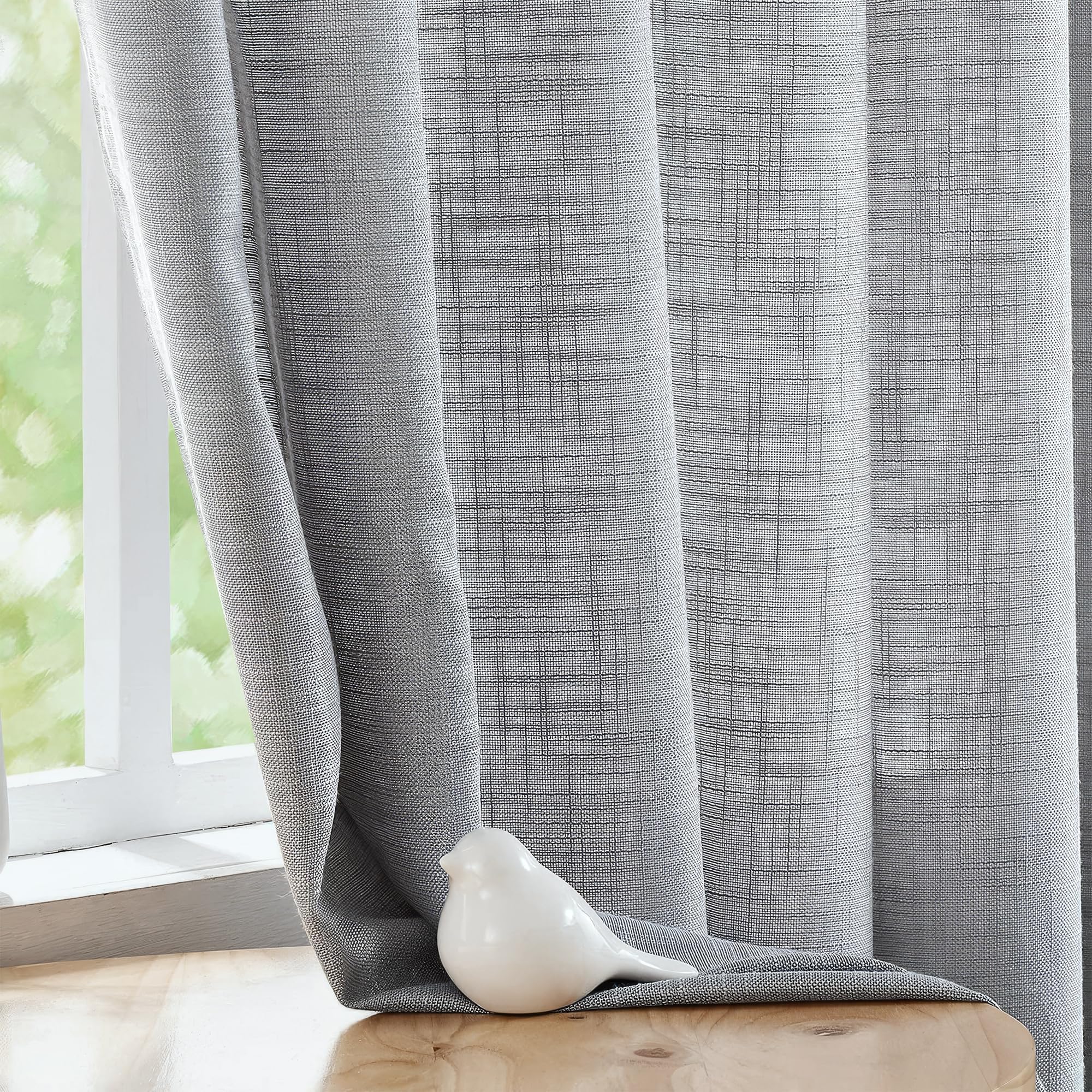 FMFUNCTEX Linen Semi Sheer Curtains 54 Inch Length for Bedroom Living Room, Grey Curtain Panels Sheer Linen Textured Window Drapes Farmhouse Light Filtering Gray 2 Panels Rod Pocket