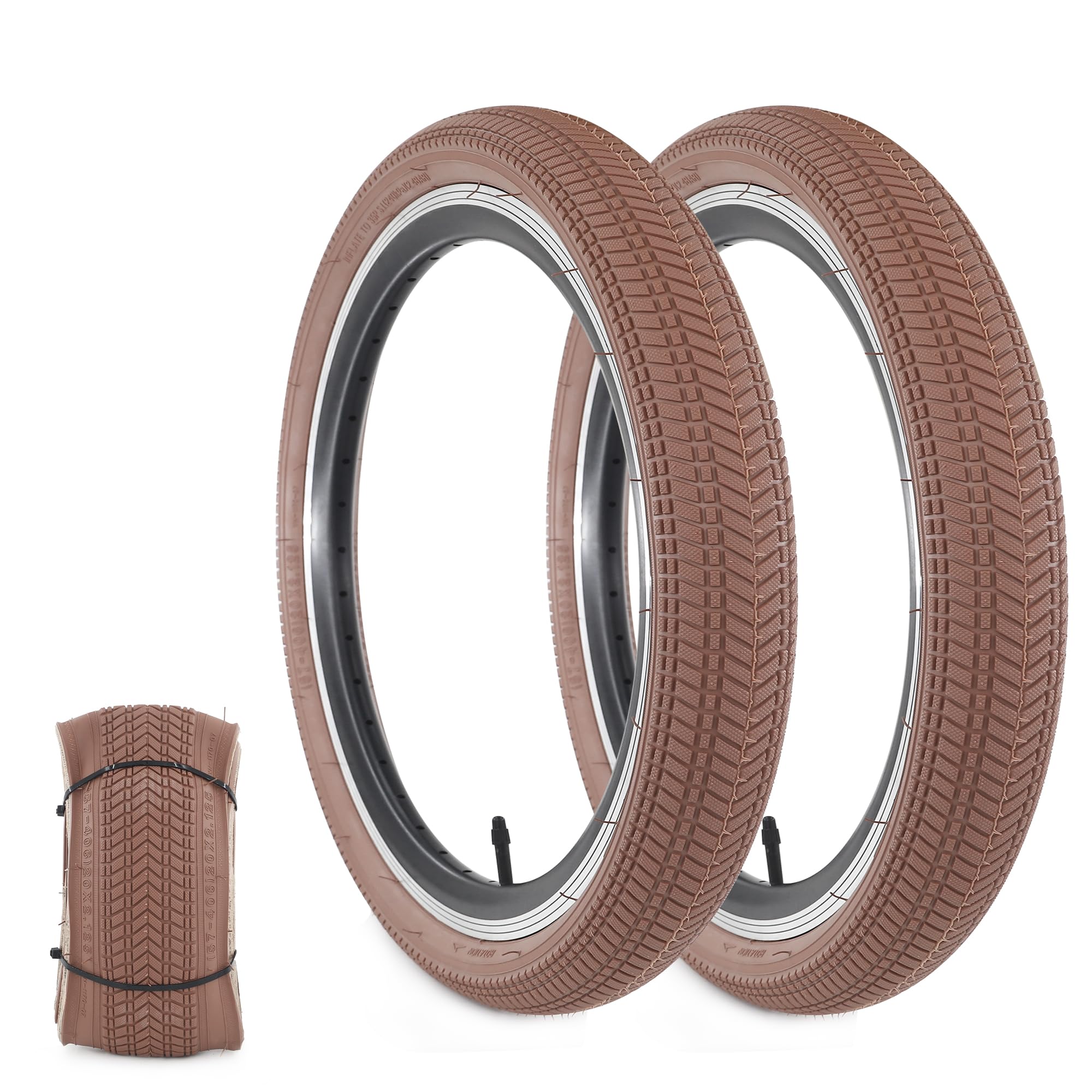 BALINGE 16 Bike tire 2 Pack 16 x 2.125 16  Bike tire Folding Replacement Tires Fits Most Kids Bikes BMX Tires 16 inch Brown - 2 Tires