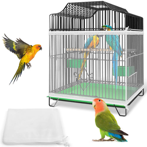 Bissap Bird Cage Seed Catcher, 59-86'' X16'' Universal Birdcage Net Nylon Adjustable Mesh Stretchy Skirts Cover for Parrot Cage Seed Guard (Not Include Birdcage)- White-Like New Condition-Like New