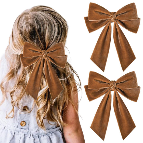 2PCS Velvet Hair Bow Brown Bow Hair Ribbon Clips for women Girls Fall Alligator Hair Clips Hair Accessories Toddlers Kids Teens