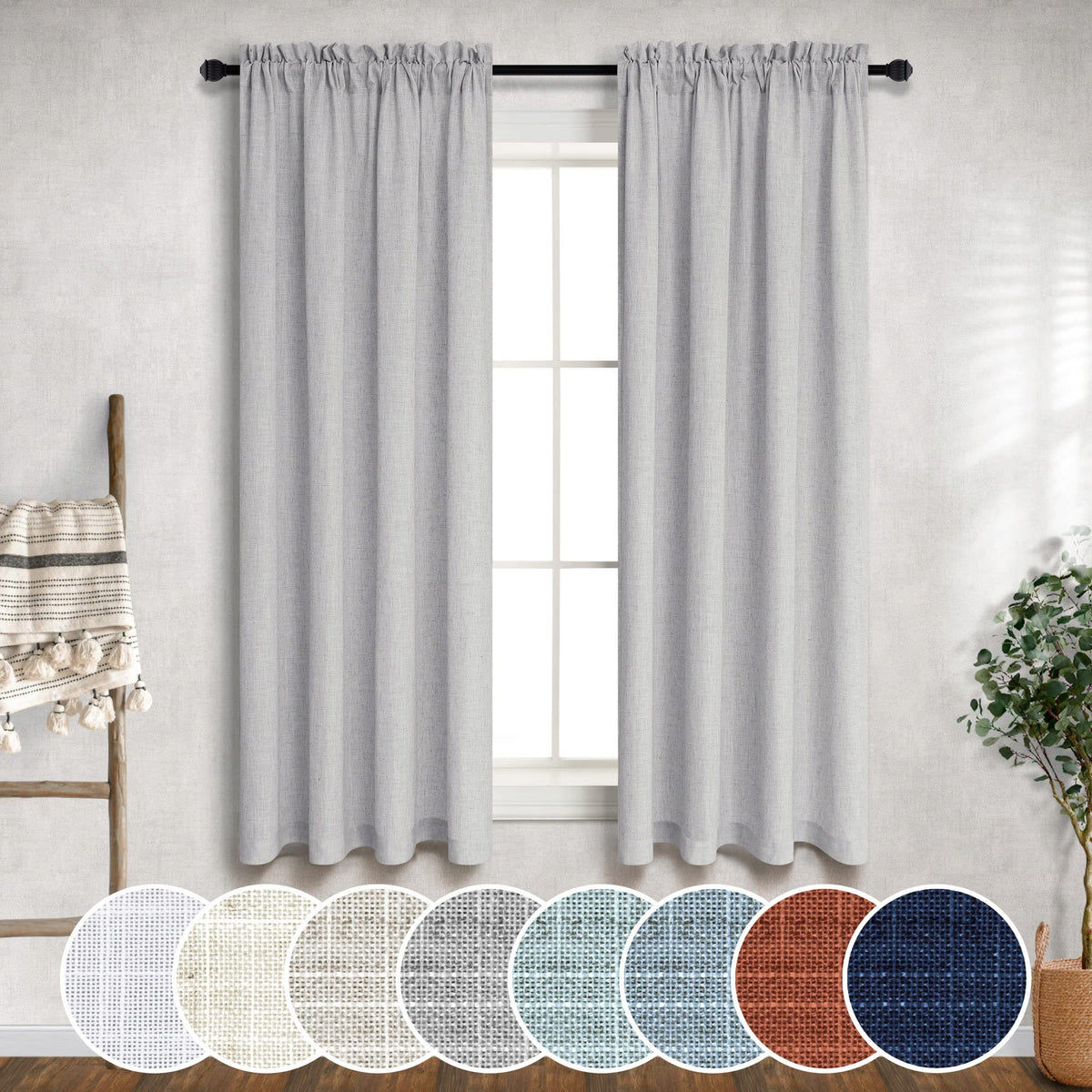 Navy Blue Curtains 38 Inch Width for Kitchen Farmhouse Pair 2 Panels Set Rod Pocket Light Reducing Semi Sheer Linen Dark Blue Curtains for Bathroom Window Door Entryway Decor Wide 38 x 45 Inch Length
