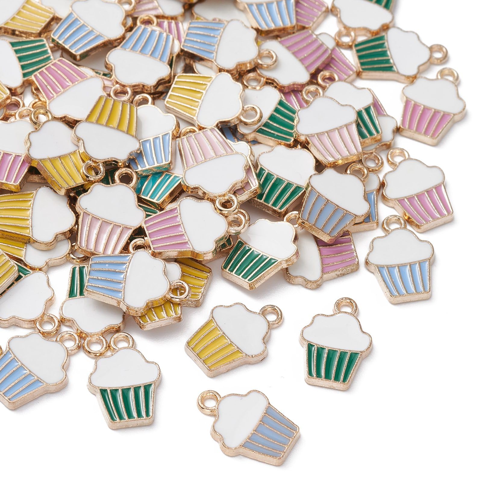 KitBeads 100pcs Random Enamel Dessert Cup Cake Charms - Colorful Cute Sweet Food Charms for Jewelry Making Bracelets Necklace Condition-New