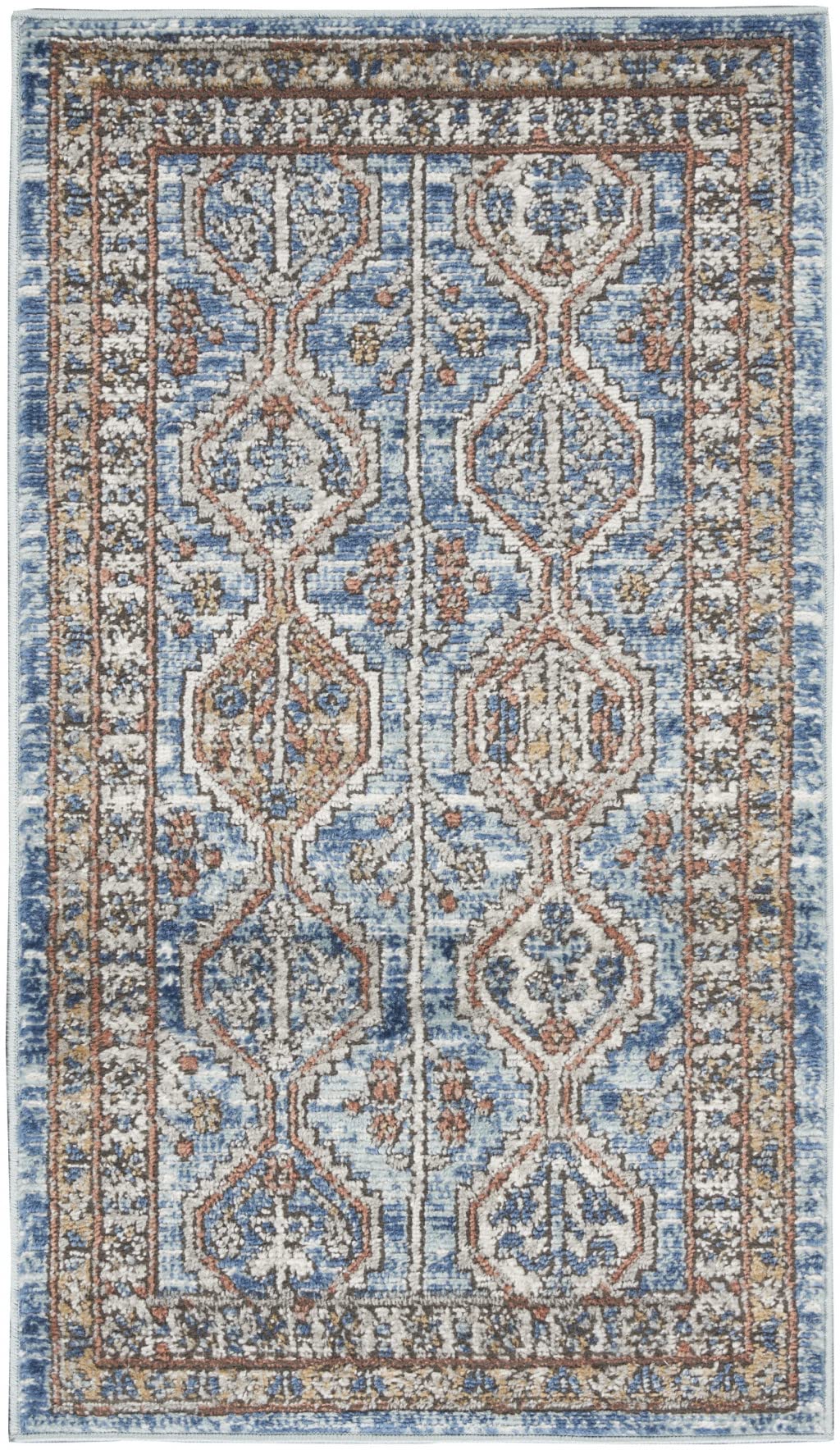 2 X 4 Blue Southwestern Power Loom Non Skid Area Rug