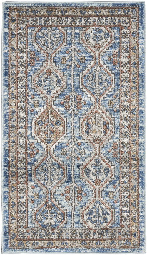 2 X 4 Blue Southwestern Power Loom Non Skid Area Rug