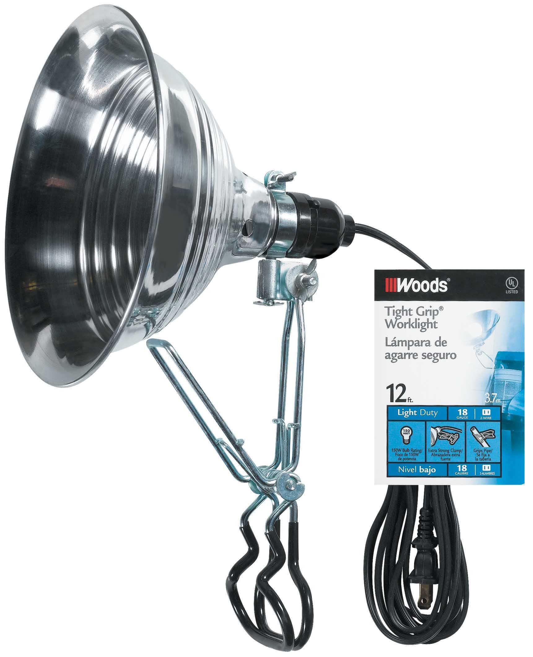 Woods 2839 18/2 Gauge SPT-2 Tight Grip 150-Watt Clamp Lamp with 8.5-Inch Reflector, 12-Foot Condition-New