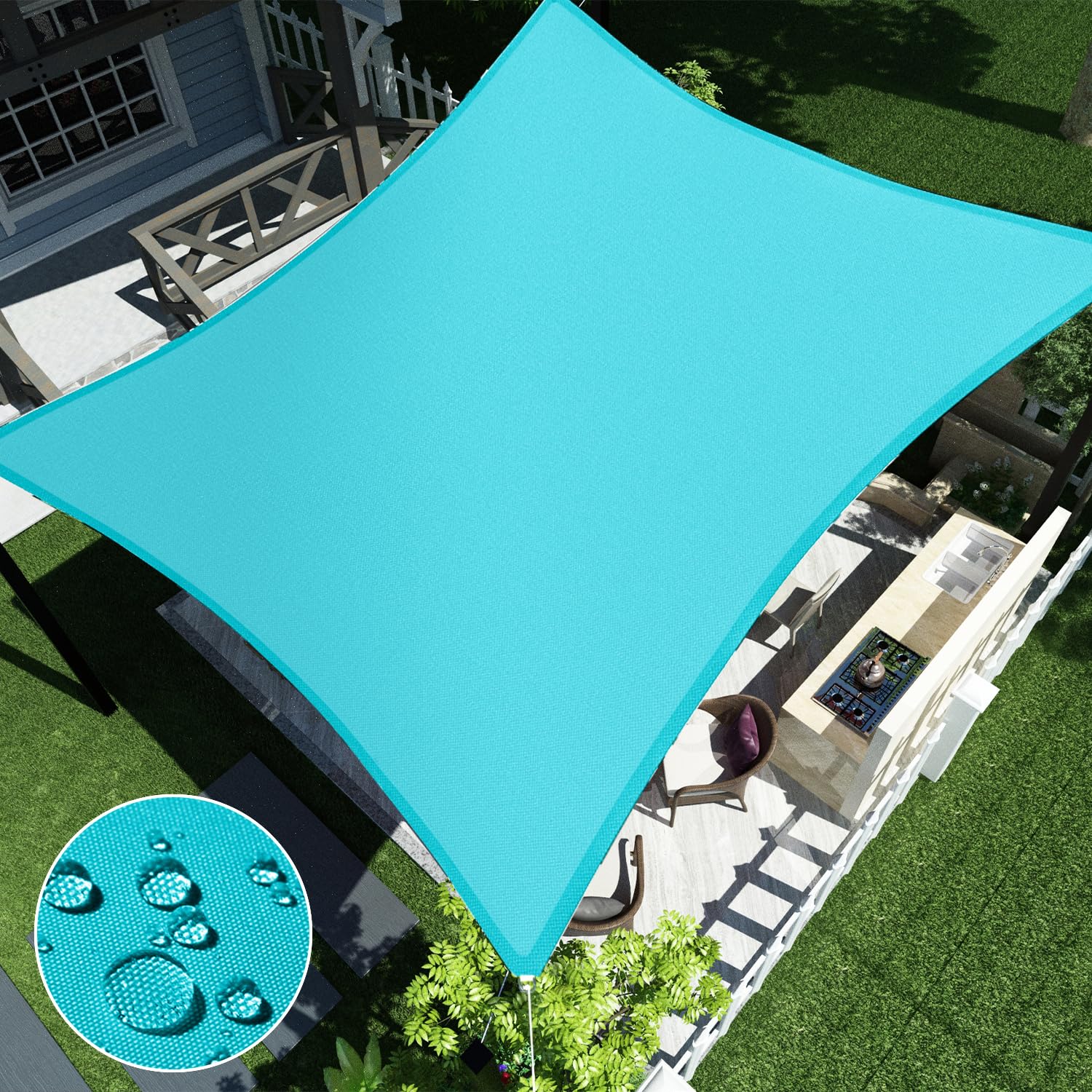 ECOOPTS 5 x10  Waterproof Sun Shade Sail Rectangle Canopy Cover UV Blockage for Outdoor Patio Pergola Backyard Garden (Turquoise)