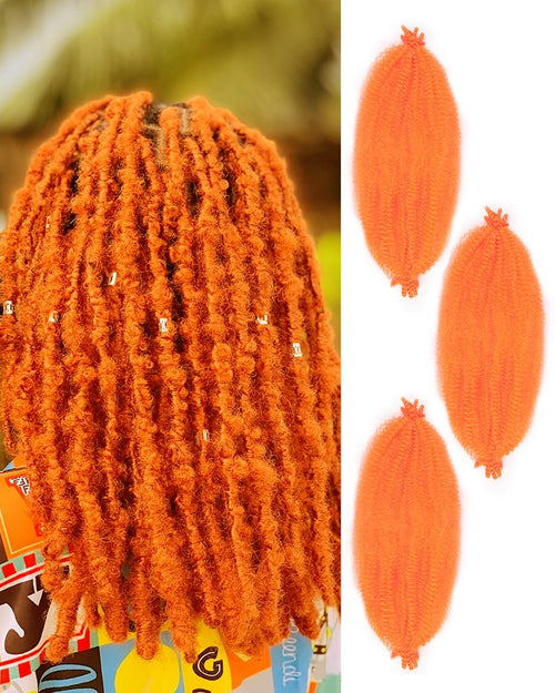 3 Packs Springy Afro Twist Hair with Crochet Hook  12 Inch Orange Pre-Separated Marley Crochet Braiding Hair for Distressed Soft Locs  Synthetic Hair Extension for Women
