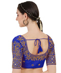 Pujia Mills Ladies Silk Blouse with Embroidery Khatli Work with Stone, Royal Blue, 38