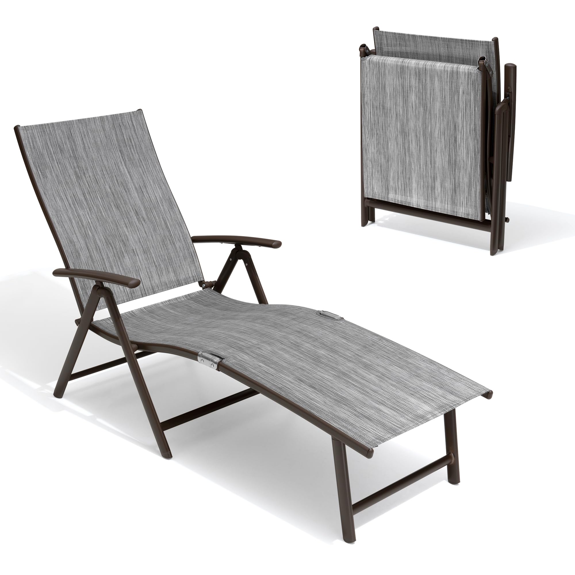 Crestlive Products Folding Patio Chaise Lounge Chair Outdoor, Aluminum Adjustable Outdoor Pool Recliner Chair, Assemble-Free, 8 Positions-Like New Condition-Like New