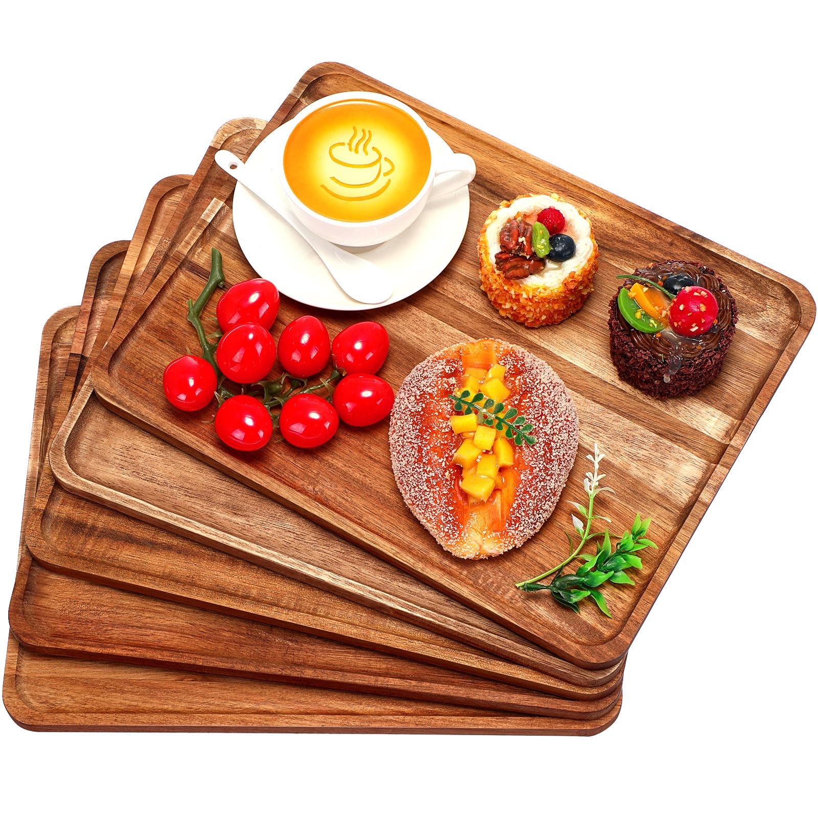Roowest 5 Pack Solid Acacia Wood Serving Trays for Laser Engraving Rectangular Wooden Board for Food Appetizer Serving Tray Plates for Vegetables Fruit Cheese Housewarming Gifts(13 x 9 Inch)