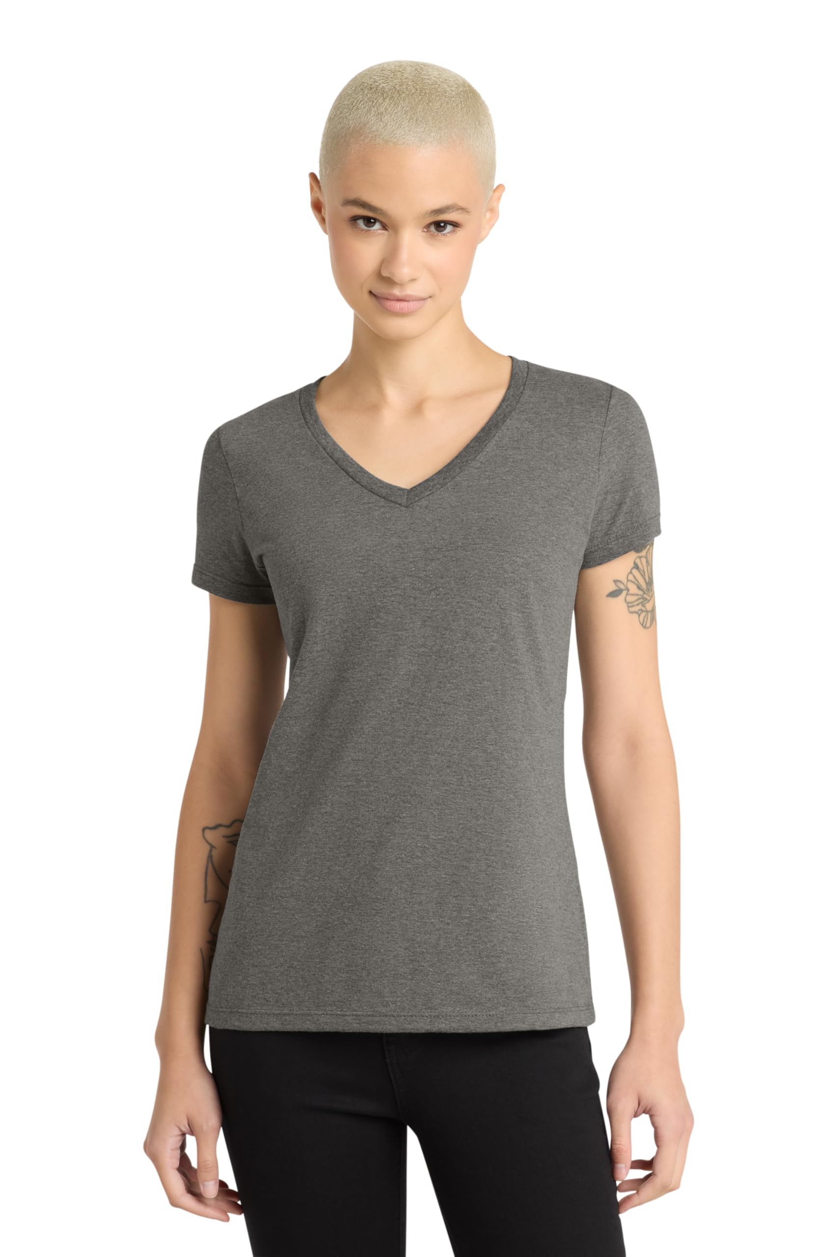 District Womens Perfect Weight V-Neck Tee - Stylish Casual Short Sleeve T-Shirt, Soft Cotton, Heathered Charcoal, M