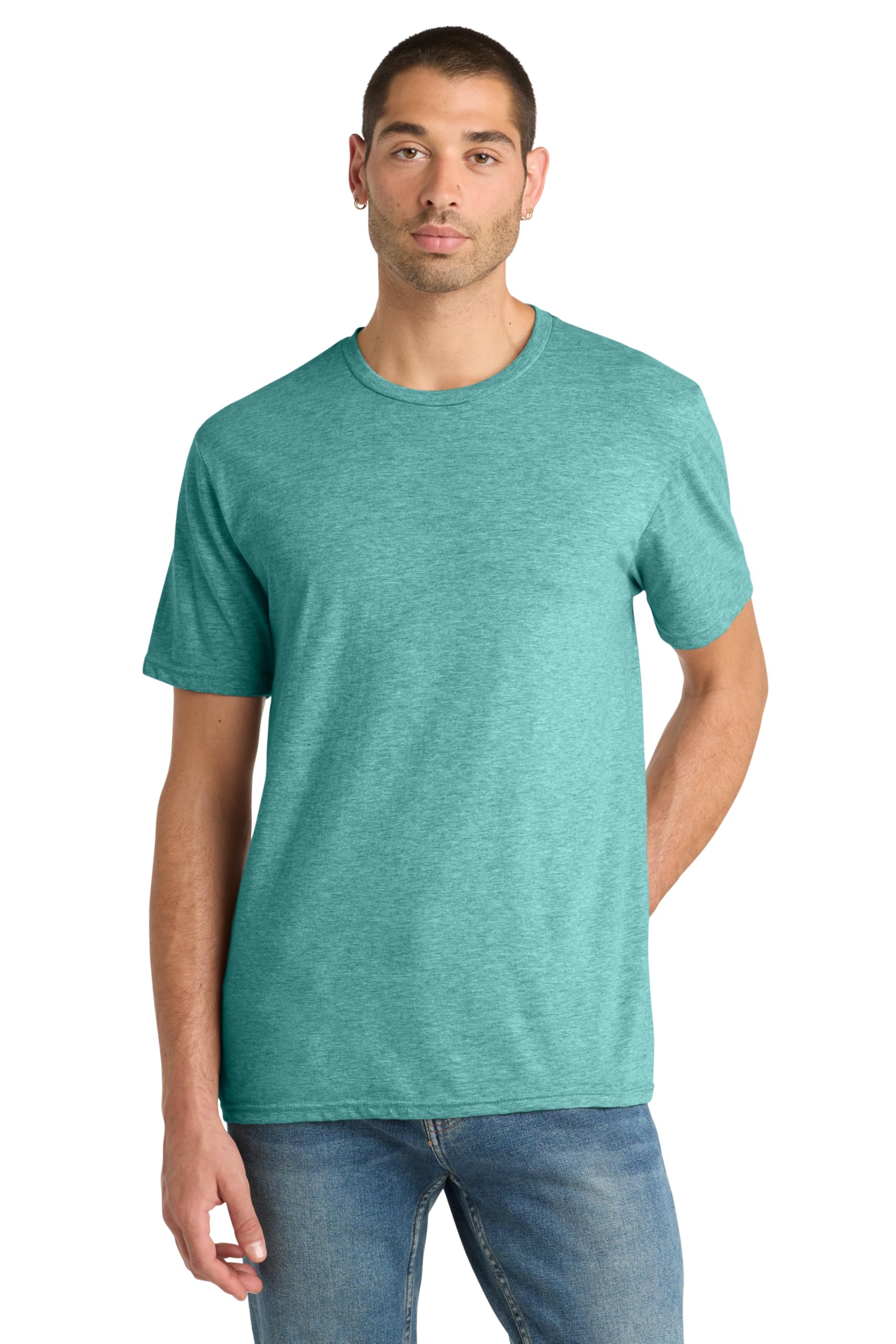 District Perfect Blend CVC Tee - Stylish Casual Short Sleeve T-Shirt for Men & Women, Cotton & Polyester, Heathered Eucalyptus Blue, Large