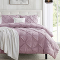 Nestl Dusty Purple Duvet Cover Queen Size - Soft Double Brushed Duvet Set with Button Closure & Corner Ties, 3 Piece Luxurious Pinch Pleated Duvet Cover Set 90x90 Inches with 2 Pillow Shams Condition-New
