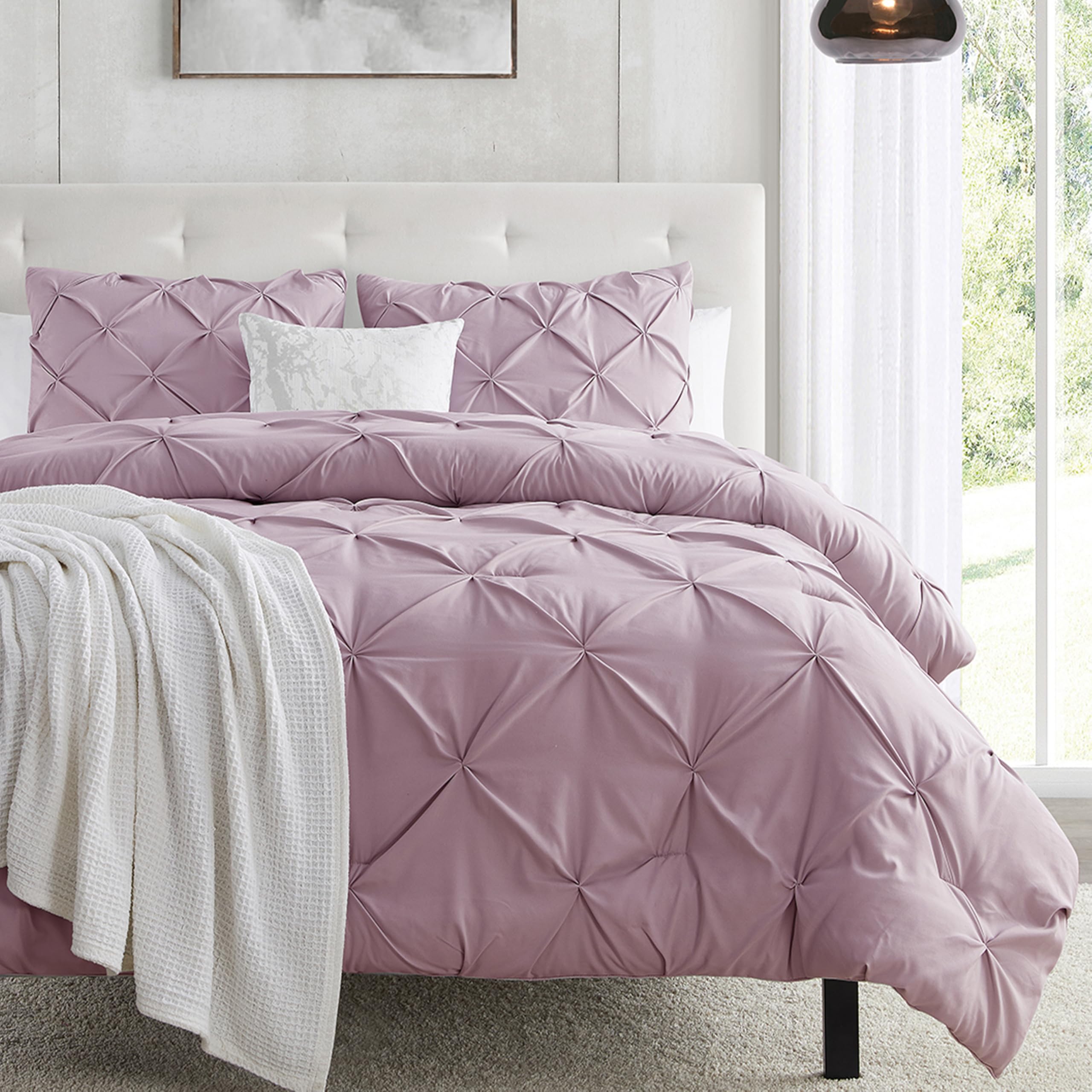 Nestl Dusty Purple Duvet Cover Queen Size - Soft Double Brushed Duvet Set with Button Closure & Corner Ties, 3 Piece Luxurious Pinch Pleated Duvet Cover Set 90x90 Inches with 2 Pillow Shams Condition-New
