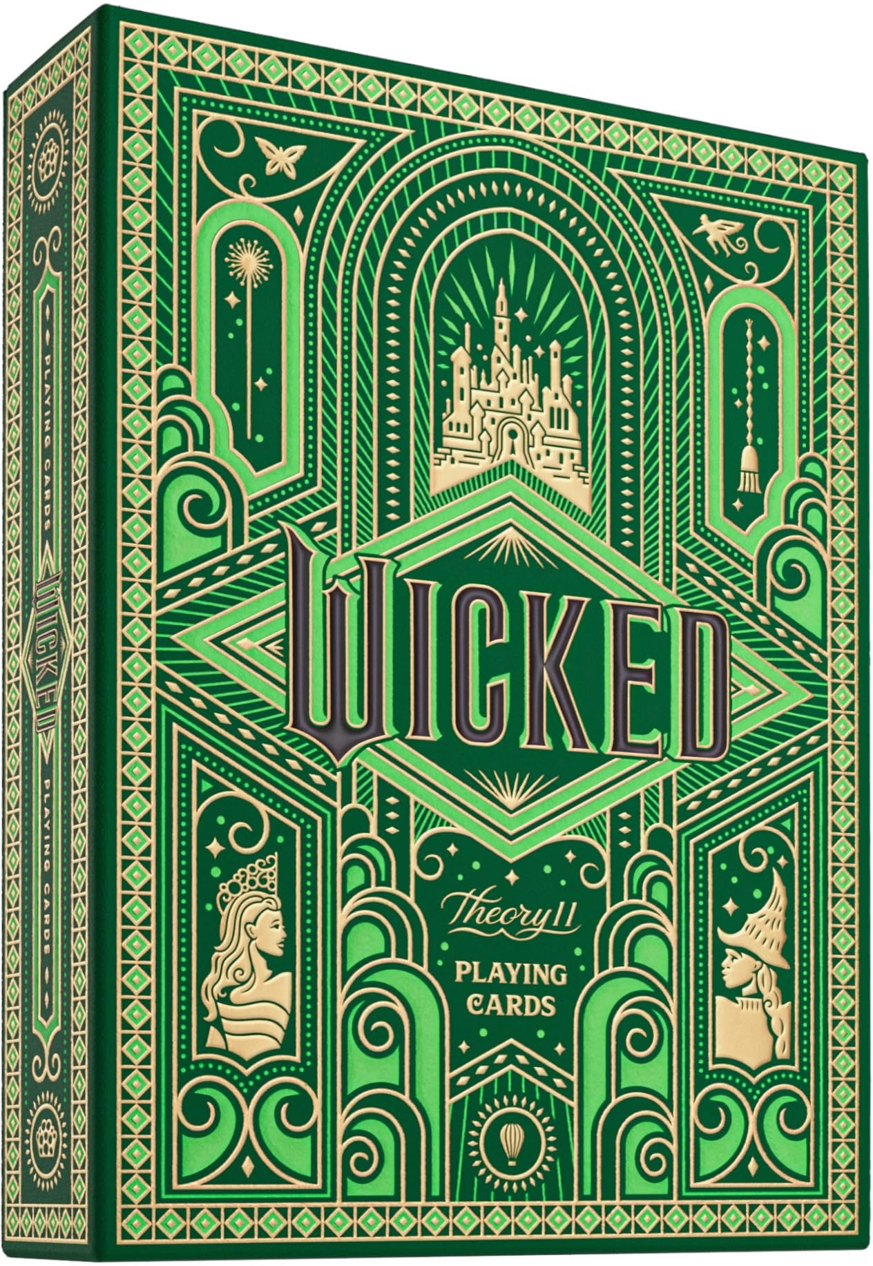 theory11 Wicked Playing Cards – Green Gold Oz Theme Poker Deck with Glinda & Elphaba Artwork, Magic, Cardistry, Game Night, Theater Fan Gift for Card Collectors, Magicians, Players, Teens & Adults