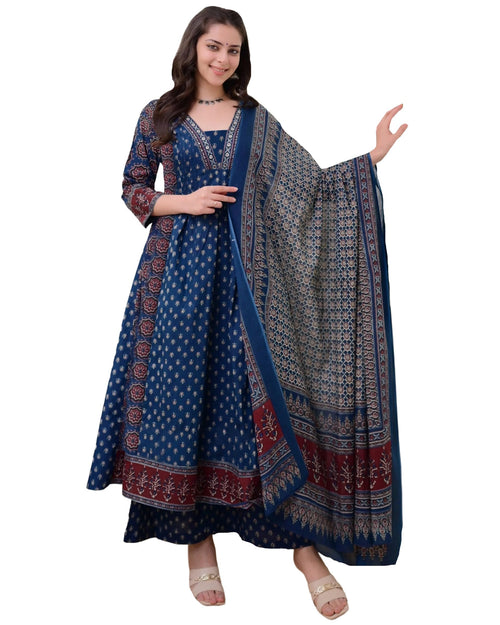 ANNI Designer Womens Rayon Viscose Anarkali Printed Kurta with Palazzo & Dupatta (NAKULA BLUE-VKS05_XXL_Blue_XX-Large)
