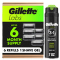 Gillette Labs with Exfoliating Bar Razor Refills for Men , 6 Razor Blade Refills and 7oz Rapid Foaming Shave Gel Condition-New