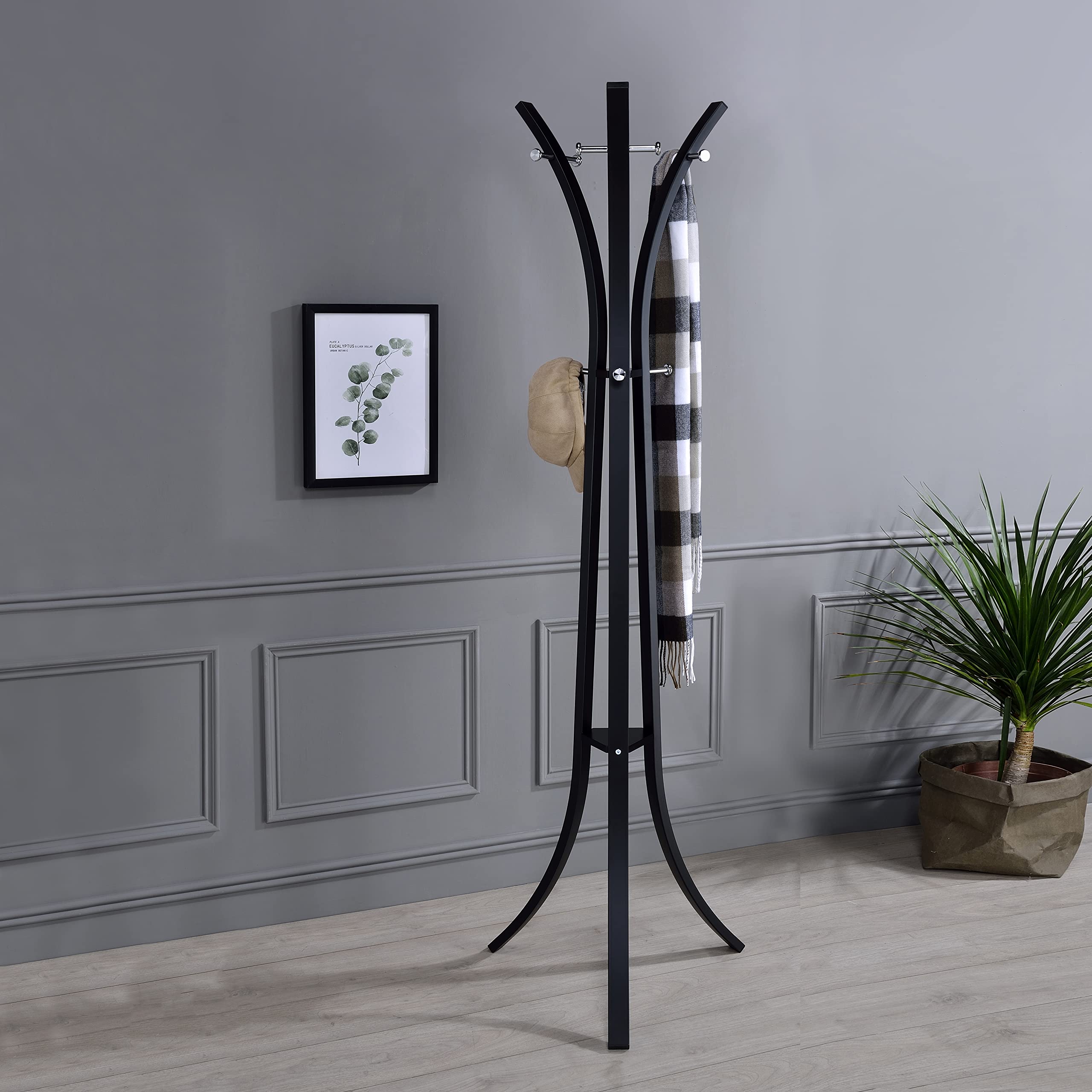 King's Brand Furniture-Laporte 9-Hook Freestanding Metal Coat & Hat Rack Stand, Black Condition-New
