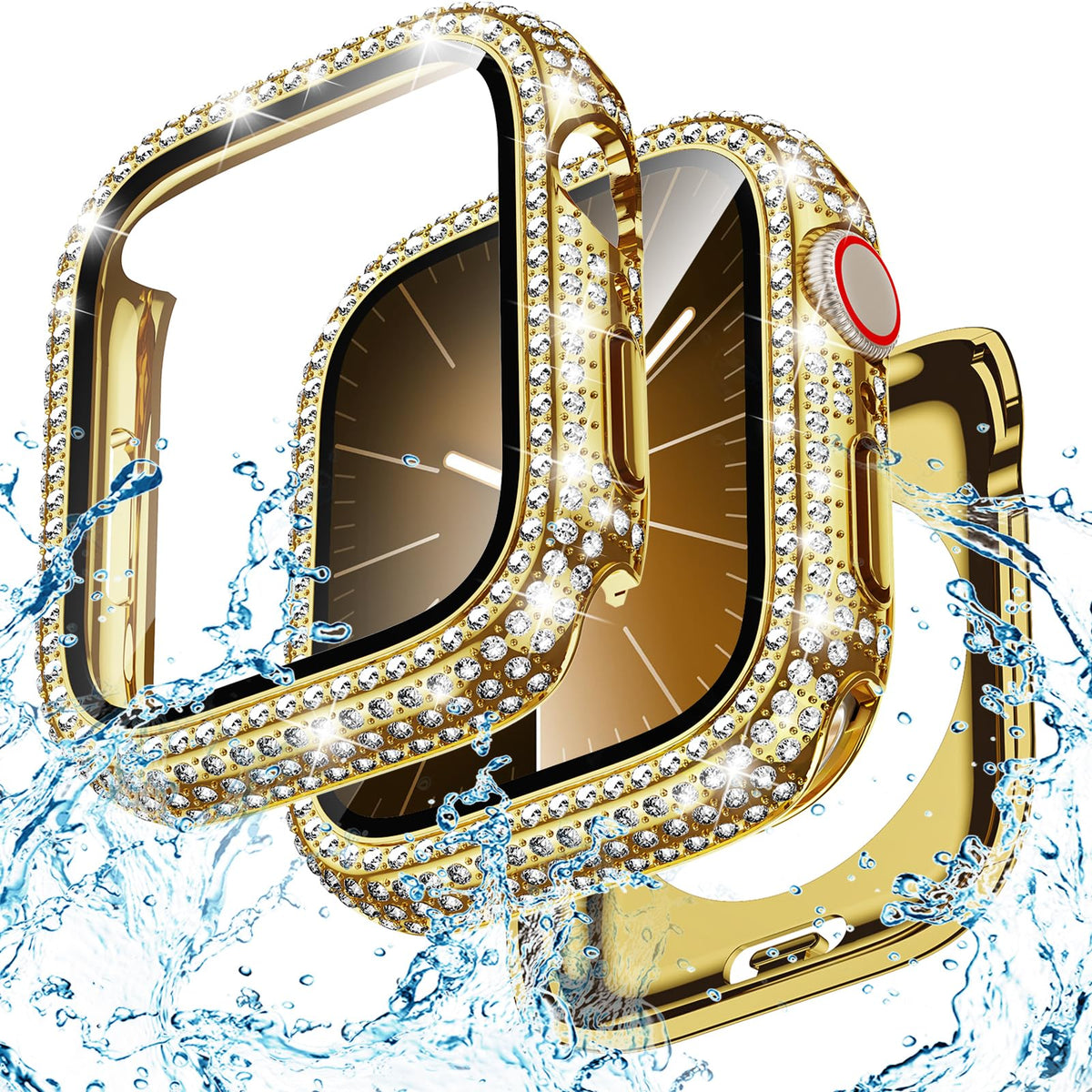 Bling Waterproof Case for Apple Watch Screen Protector 45mm Series 9/8/7