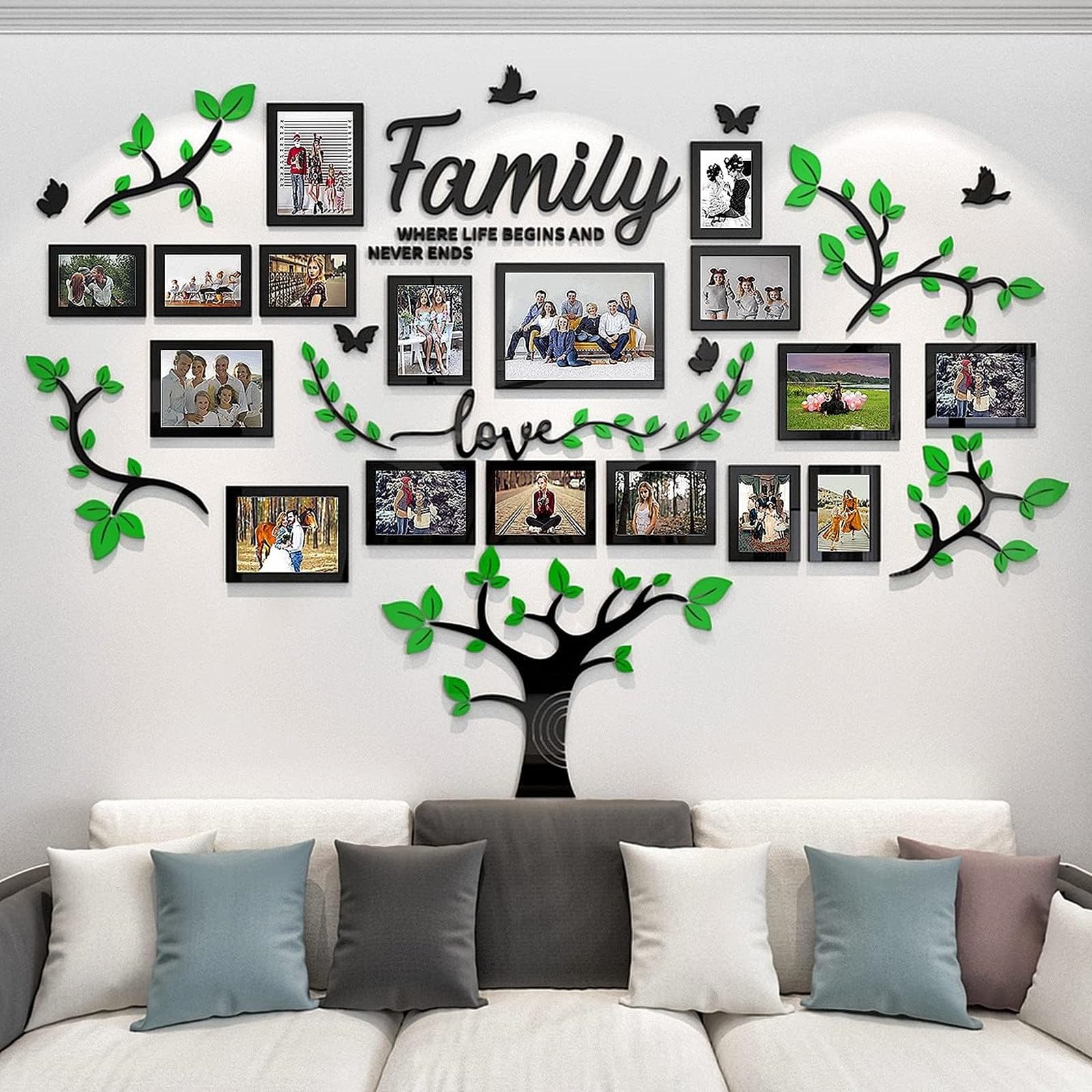 hejiagongsi Family Tree Wall Decor - Picture Frames Collage 4x6 5x7 8x10 11x14 3D DIY-Acrylic Photo Frame for Living Room Green 57 * 81in