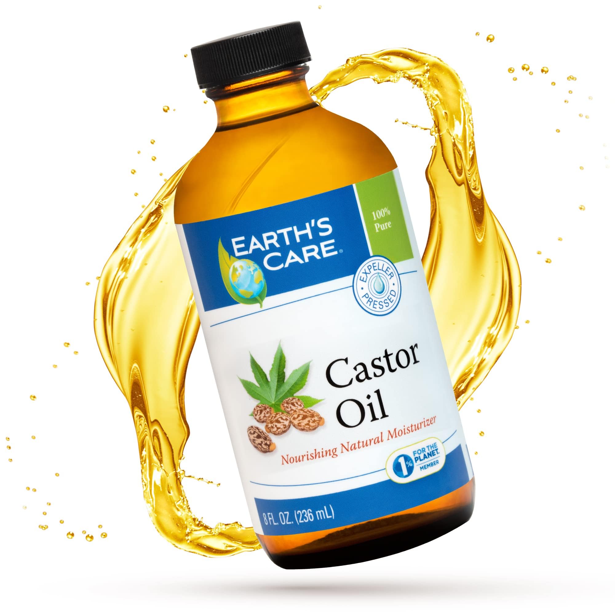 Earth’s Care Castor Oil - 100% Pure Castor Oil Expeller Pressed - All Natural Nourishing Moisturizer - 8 FL OZ