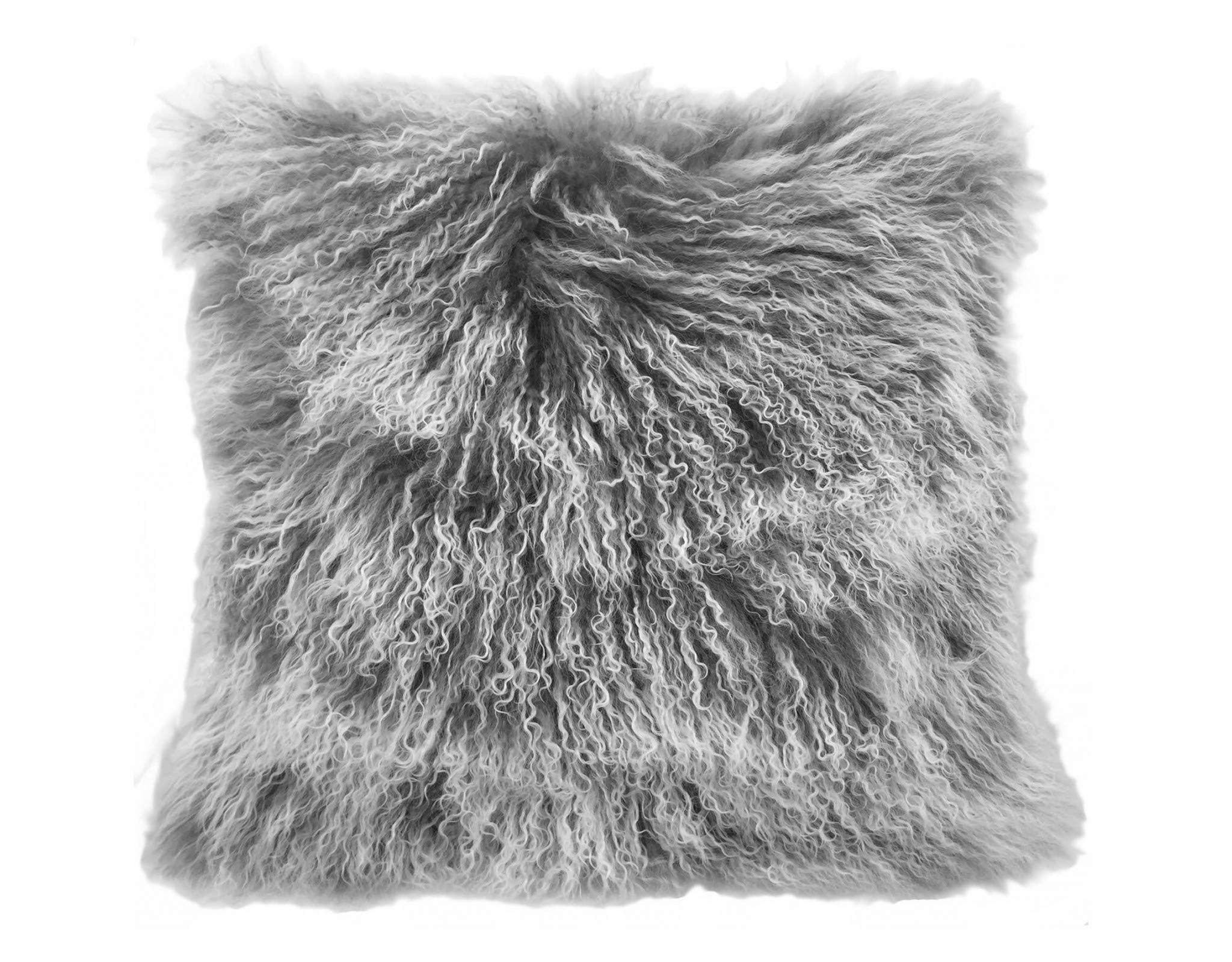 HomeRoots Grey, White, Taupe Genuine Tibetan Lamb Front with Microsuede Backing Grey Snowtop Tibetan Lamb Pillow Condition-New
