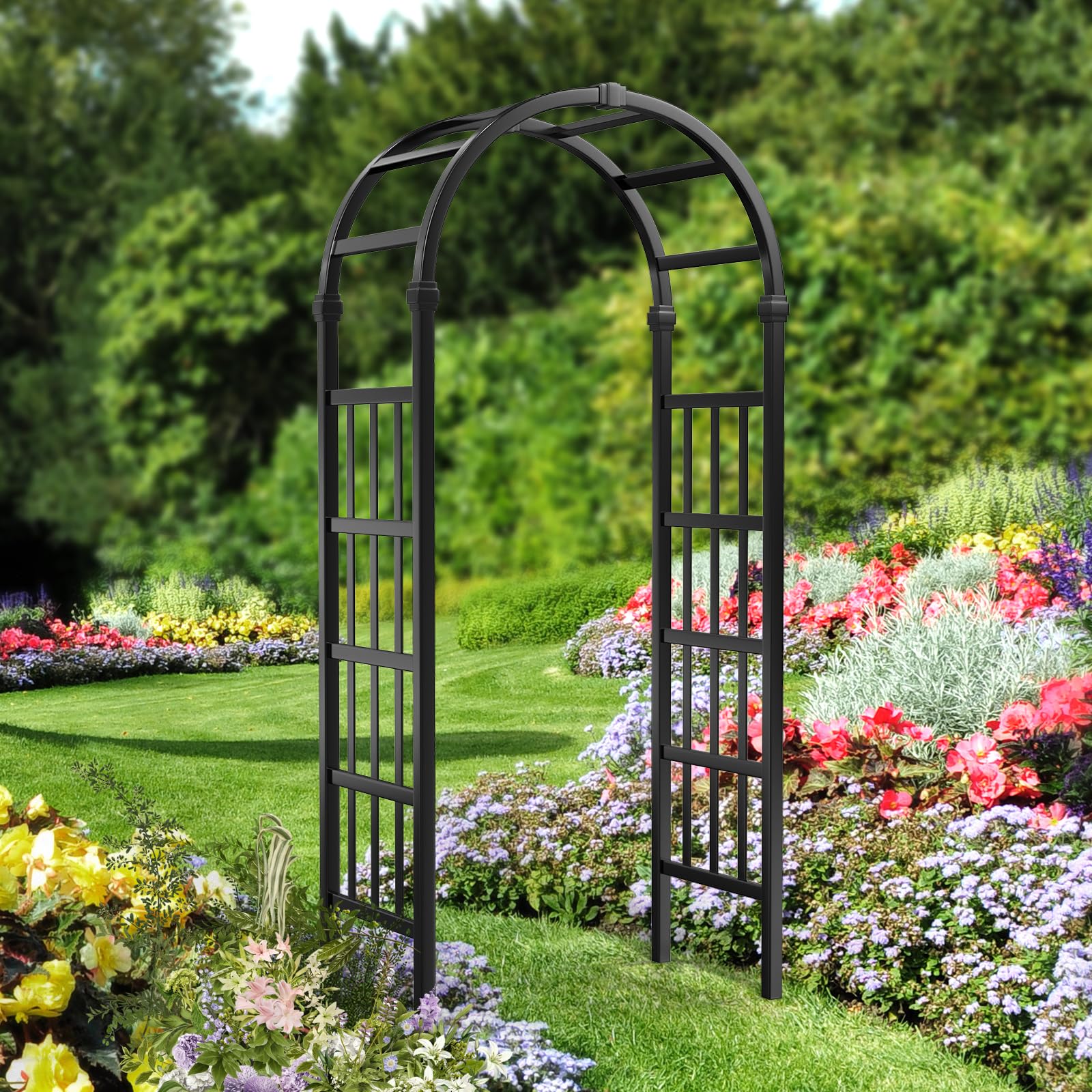VINGLI Vinyl Garden Arbor, PVC Wedding Arch for Ceremony Party, Garden Trellis for Climbing Plants Outdoor, Arch Backdrop Stand for Garden, Backyard, Lawn (Black)-Like New Condition-Like New