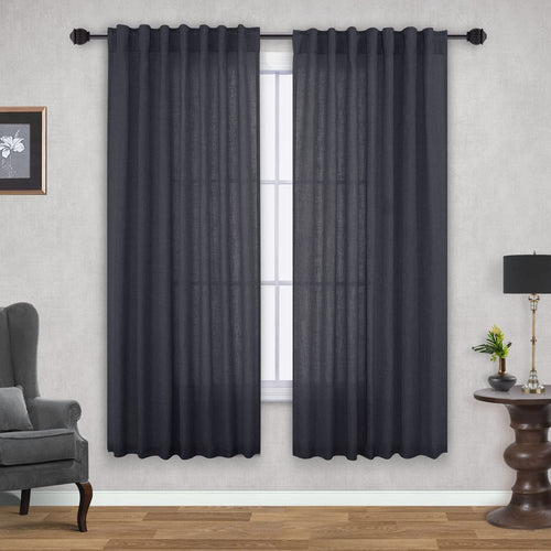 63 Inch Dark Grey Curtains for Bedroom Living Room Set 2 Panels Back Tab Light Diffusing Charcoal Gray Linen Semi Sheer Curtain 63 Inches Long for Hallway Door Doorway Exercise Room Studio Dormitory