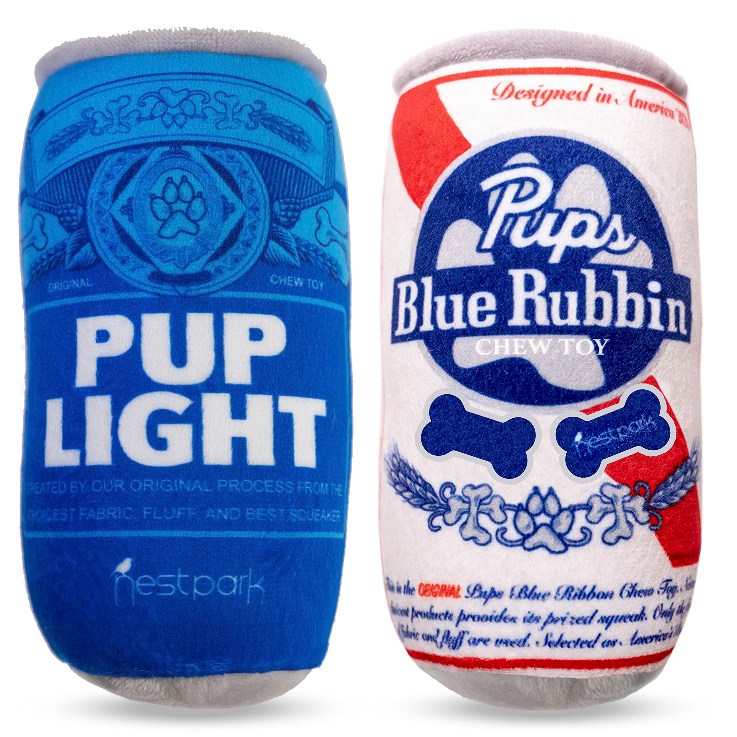 Nestpark Pup Light and Pups Blue Rubbin - Beer Dog Toys - Funny Dog Toys - Plush Squeaky Cute Dog Gifts for Dog Birthday - Cool Stuffed Parody Dog Toys (2 Pack) (Mix)