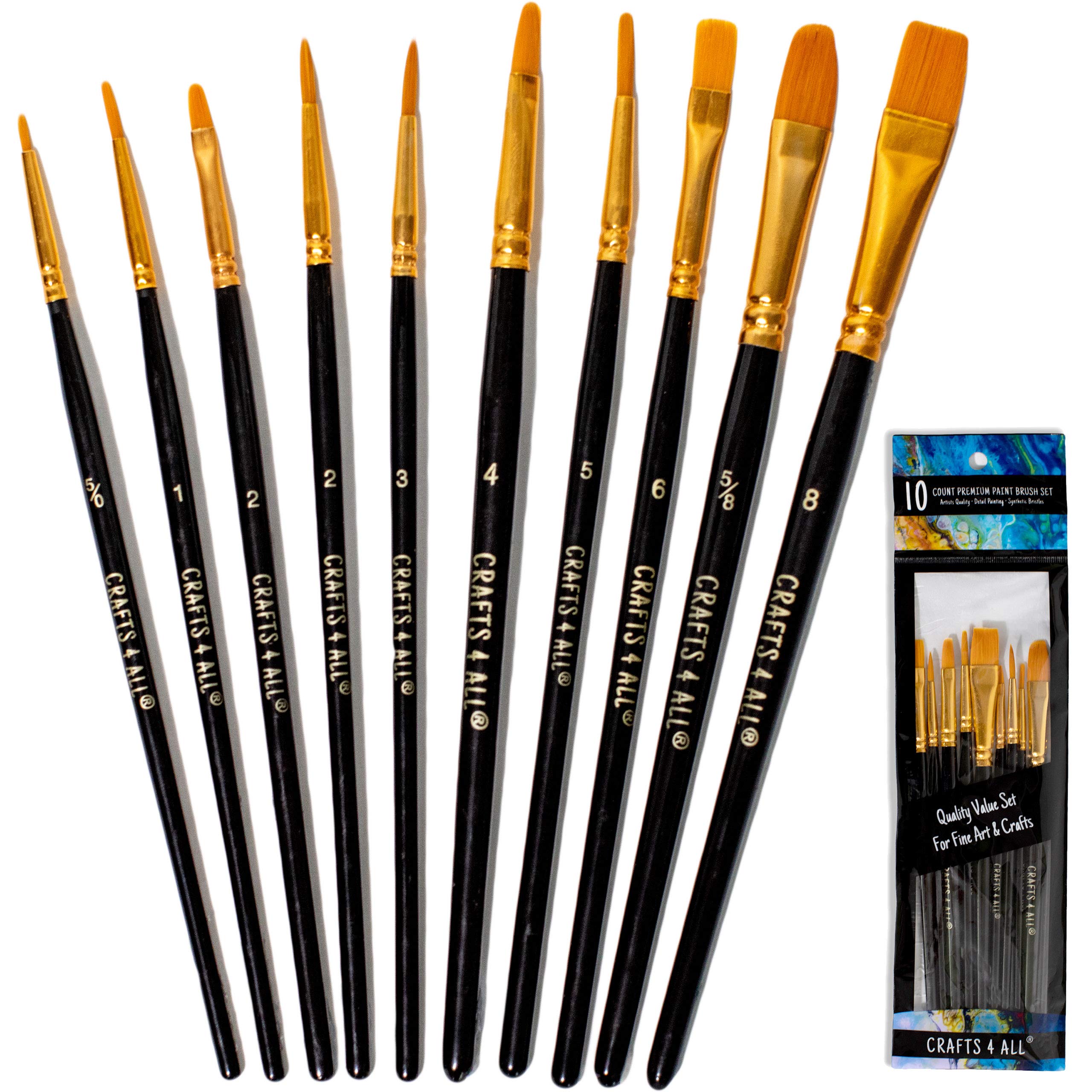 Crafts 4 All Artist Paint Brushes - Professional, Multi Tip, Nylon Hair Paintbrushes - Paintbrush Set of 10 for Acrylic, Watercolor, Christmas Decorations & Oil Painting - Art Supplies Condition-New