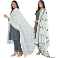 KEMZA Elegant Chiffon Phulkari Embroidered Dupatta with Lace Border for Women – Wear Cmbo 2, White-wb, One Size
