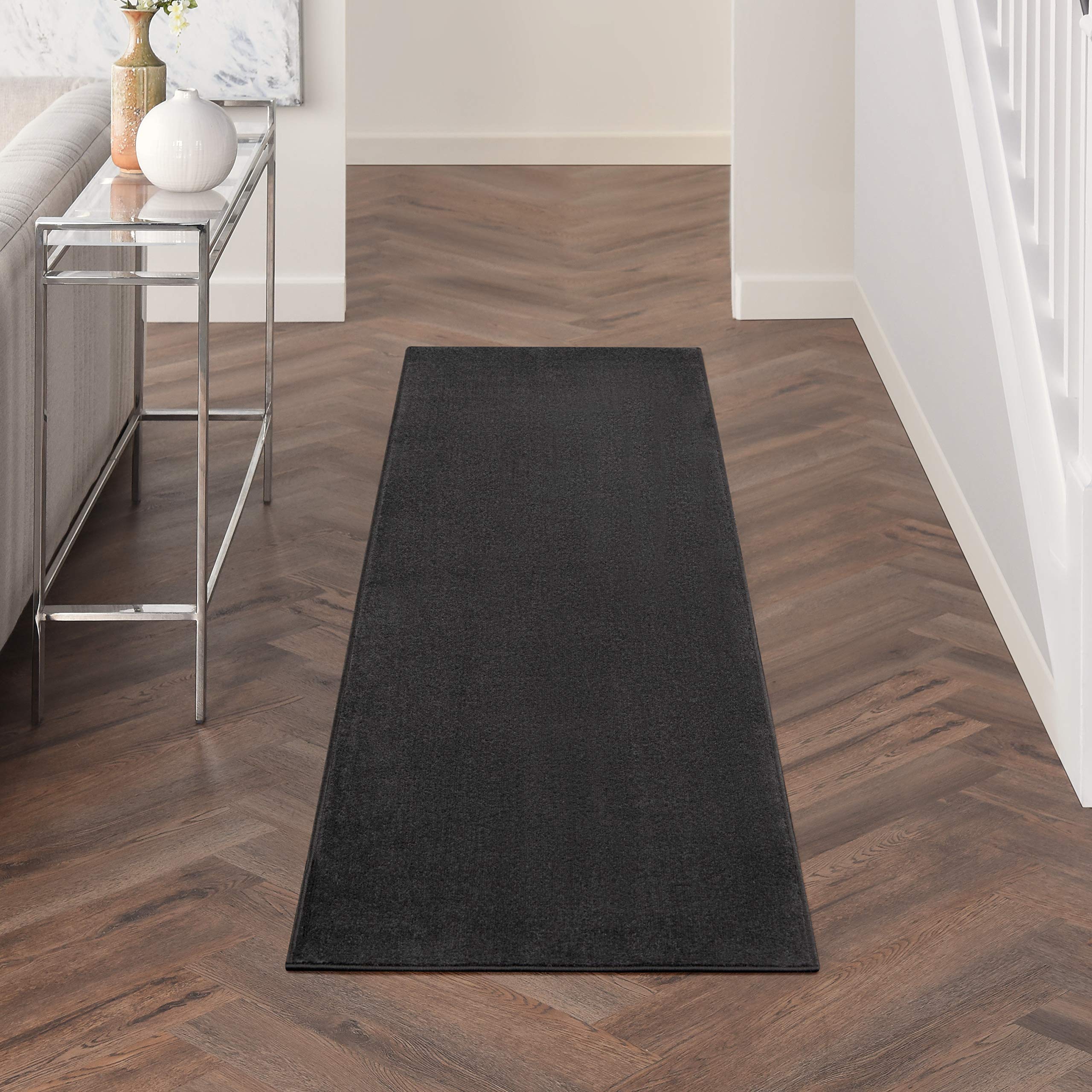 Nourison Home Nourison Essentials Black 2 x 6 Area Rug - Easy Clean, Non Shedding, Bed Room, Living Room, Dining Room, Kitchen (6 Runner)-Like New Condition-Like New