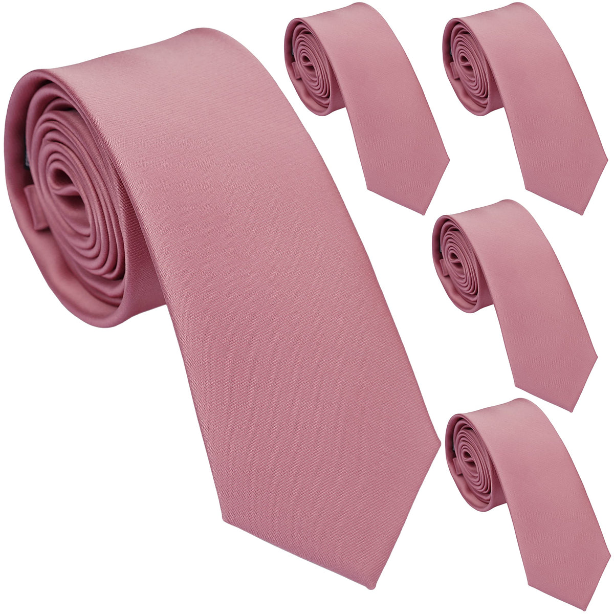 ZENXUS Solid Skinny Ties for Men  25 inch Slim Dusty Rose Ties Bulk for Wedding and Activities  5-Pack