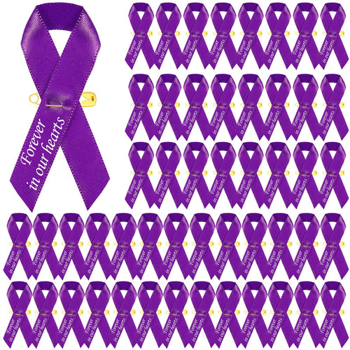 50 Pcs Funeral Ribbons Memorial Ribbon Funeral Pins Classic Memorial Service Respect Meditation Personalized Ribbon Bow with Safety Pins for Mourning Remembrance Day Funeral Event (Dark Purple)