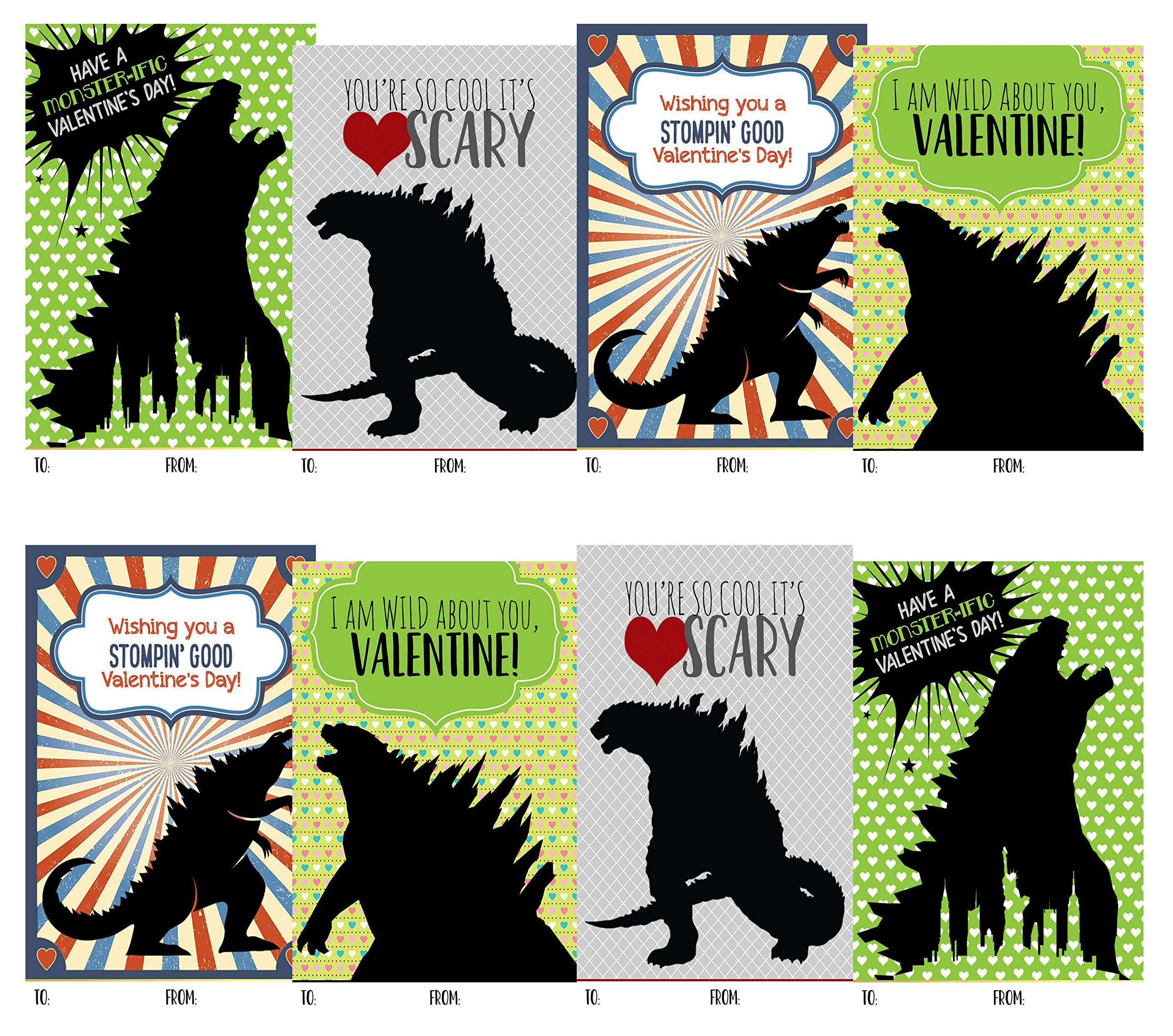 Silly Goose Gifts Monster Zilla Themed Valentines Day Card for Kids School Classroom Exchange (Set of 24) Sharing Gift Giving Valentines Children