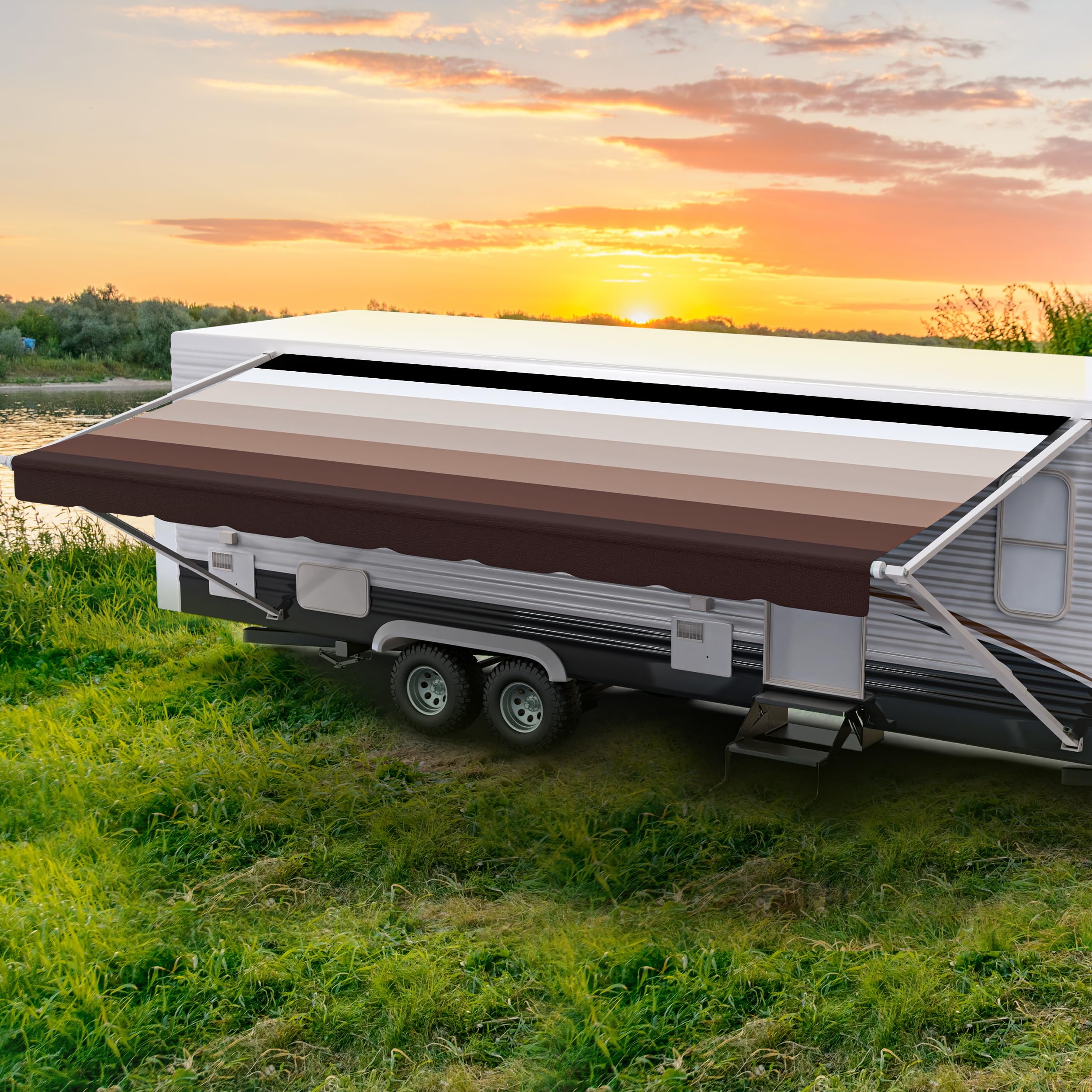 ShadePro - RV Awning Fabric Replacement - Heavy Duty Weatherproof Vinyl - Universal Outdoor Canopy for Camper, Trailer, and Motorhome Awnings - Walnut Brown Blk WG - 18 (Fabric 17 2Inch)-Like New Condition-Like New